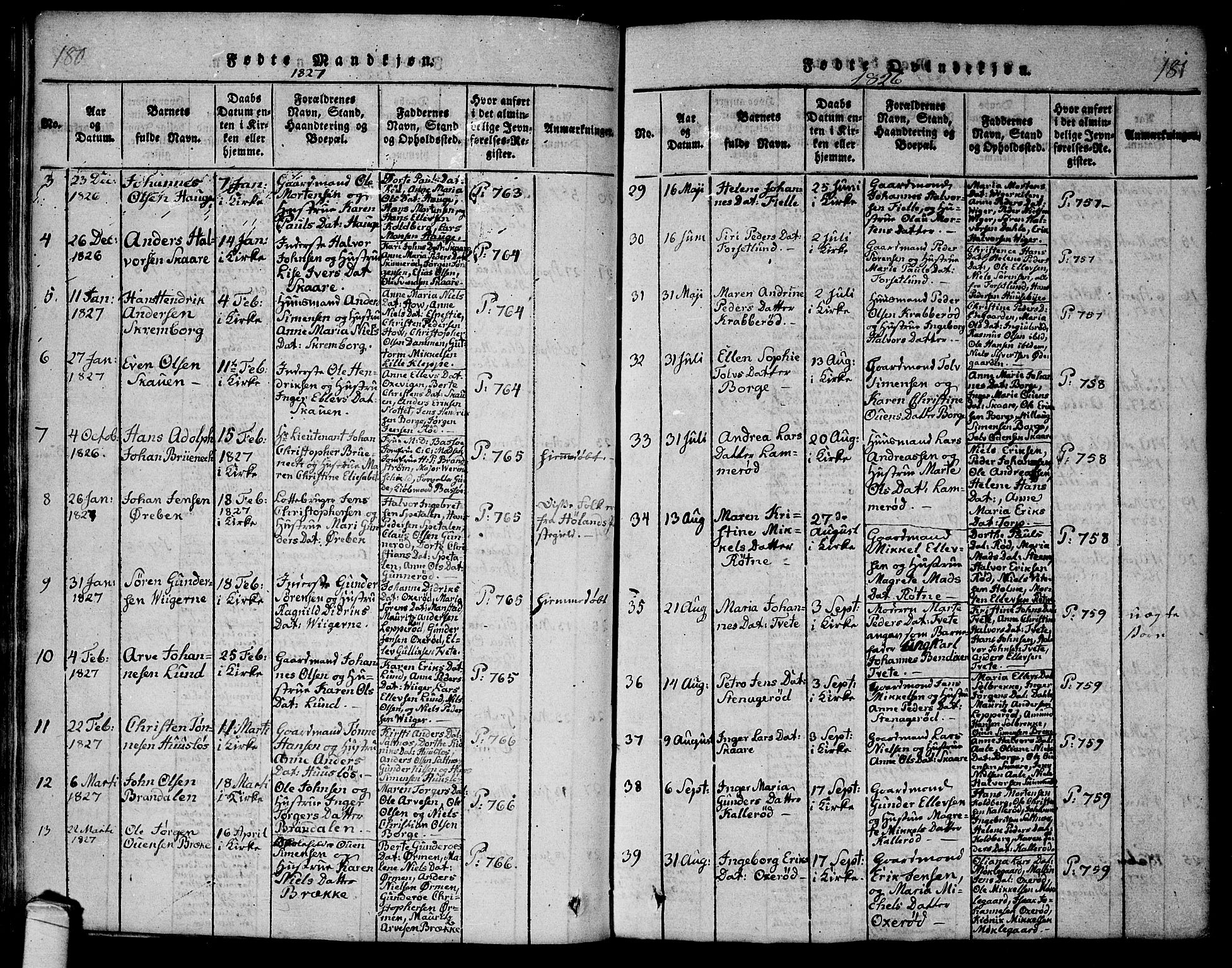 Onsøy prestekontor Kirkebøker, AV/SAO-A-10914/F/Fa/L0002: Ministerialbok nr. I 2, 1814-1840, s. 180-181