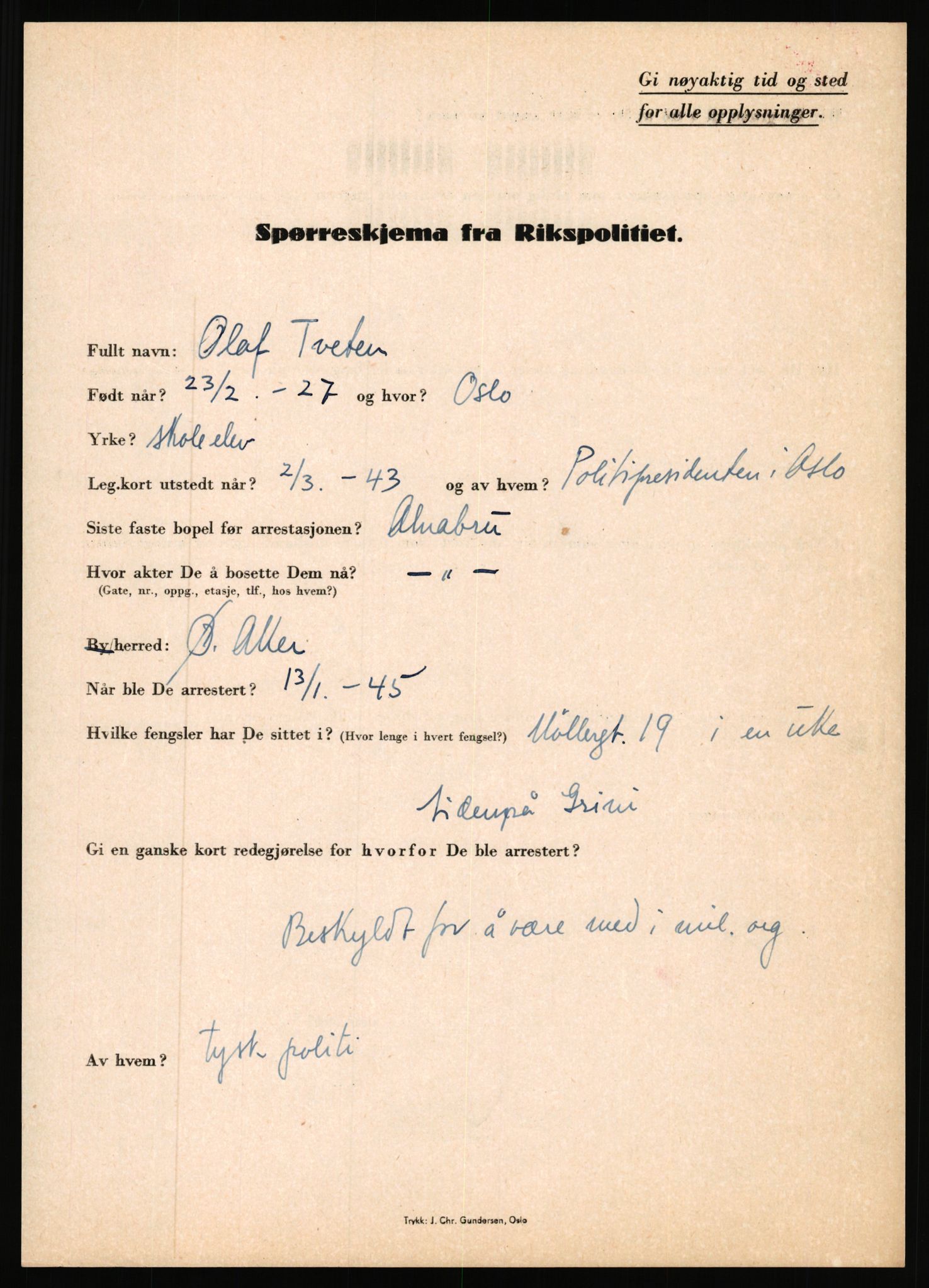 Rikspolitisjefen, AV/RA-S-1560/L/L0017: Tidemann, Hermann G. - Veum, Tjostolv, 1940-1945, s. 578