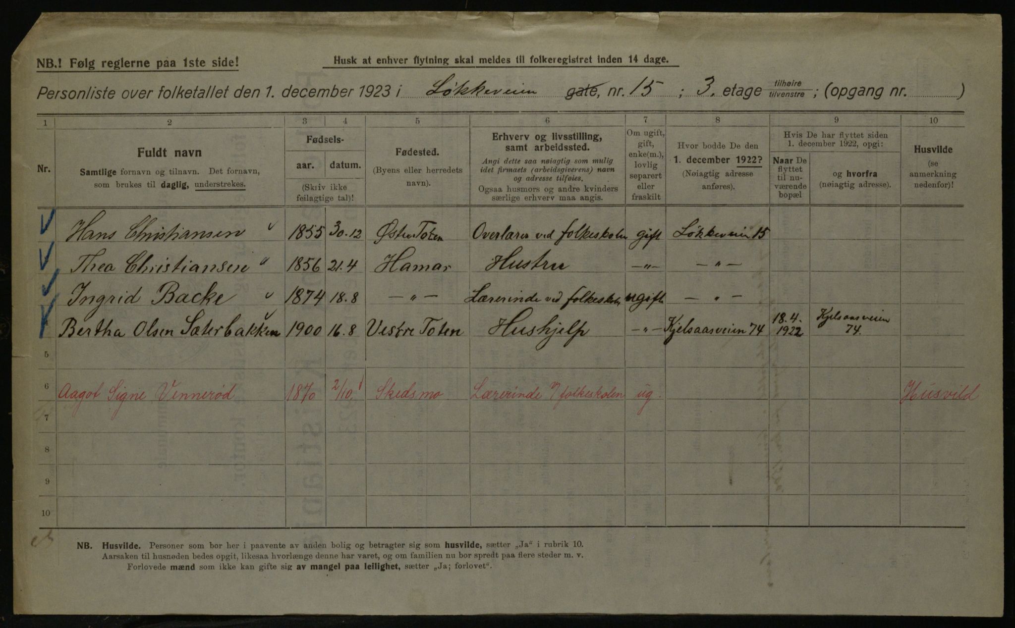 OBA, Kommunal folketelling 1.12.1923 for Kristiania, 1923, s. 65343