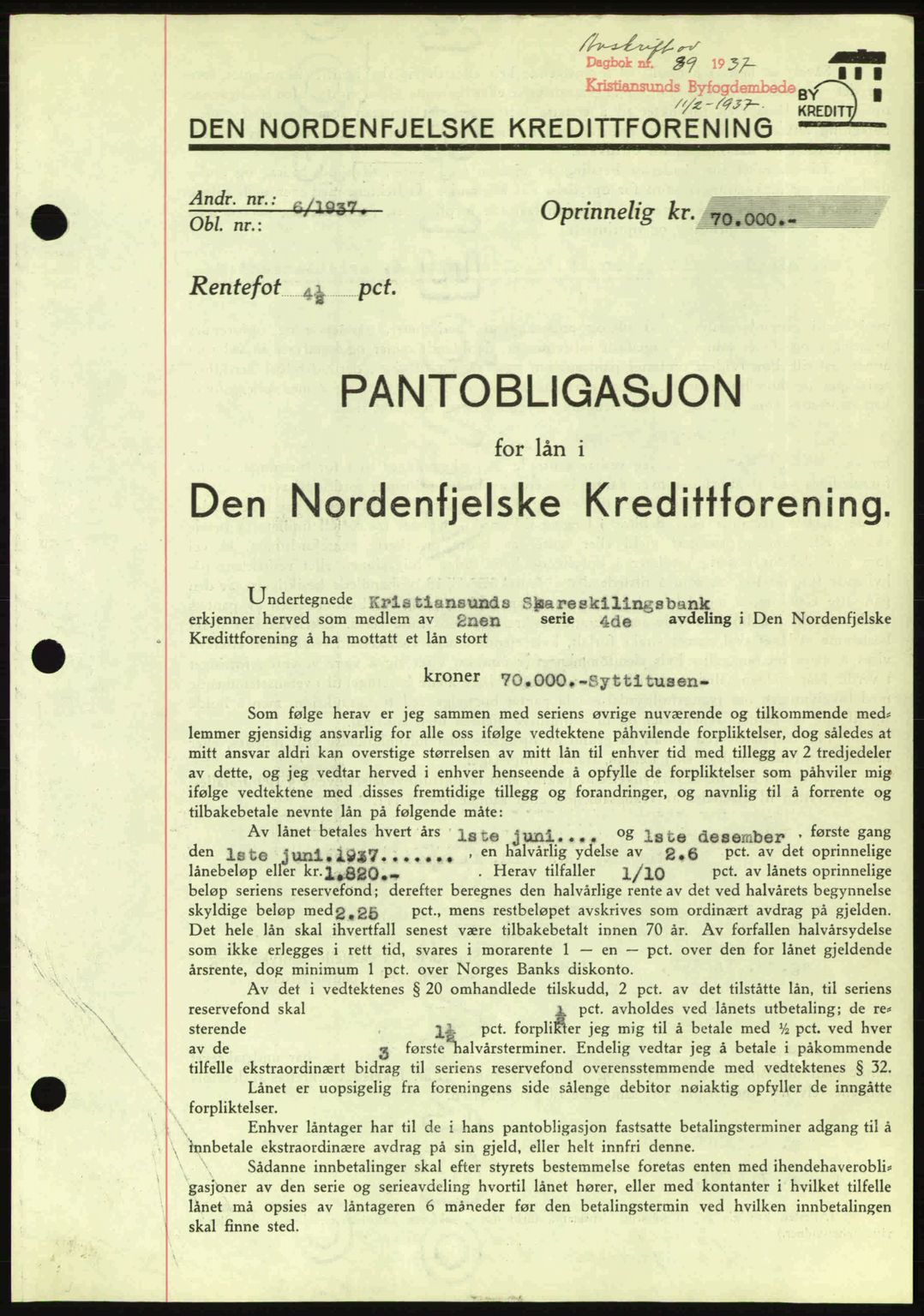 Kristiansund byfogd, SAT/A-4587/A/27: Pantebok nr. 29, 1936-1937, Dagboknr: 89/1937