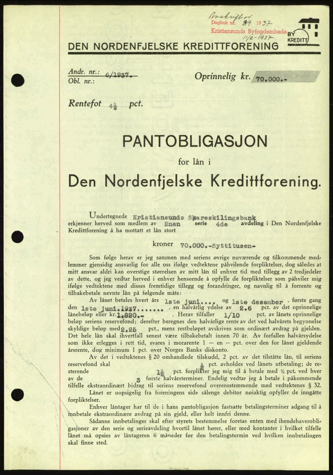 Kristiansund byfogd, AV/SAT-A-4587/A/27: Pantebok nr. 29, 1936-1937, Dagboknr: 89/1937