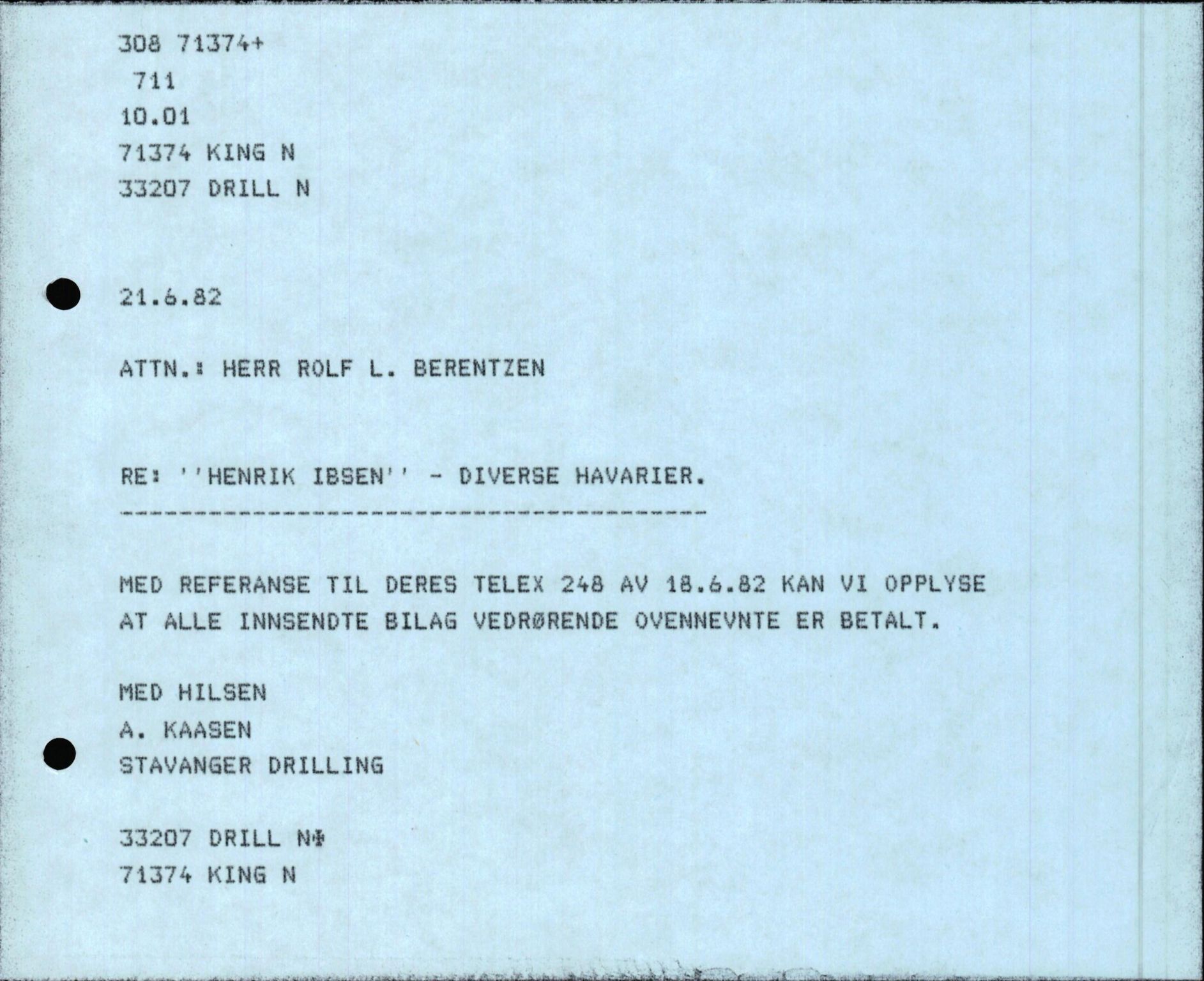 Pa 1503 - Stavanger Drilling AS, AV/SAST-A-101906/2/E/Ec/Eca/L0010: Forsikring, 1976-1983