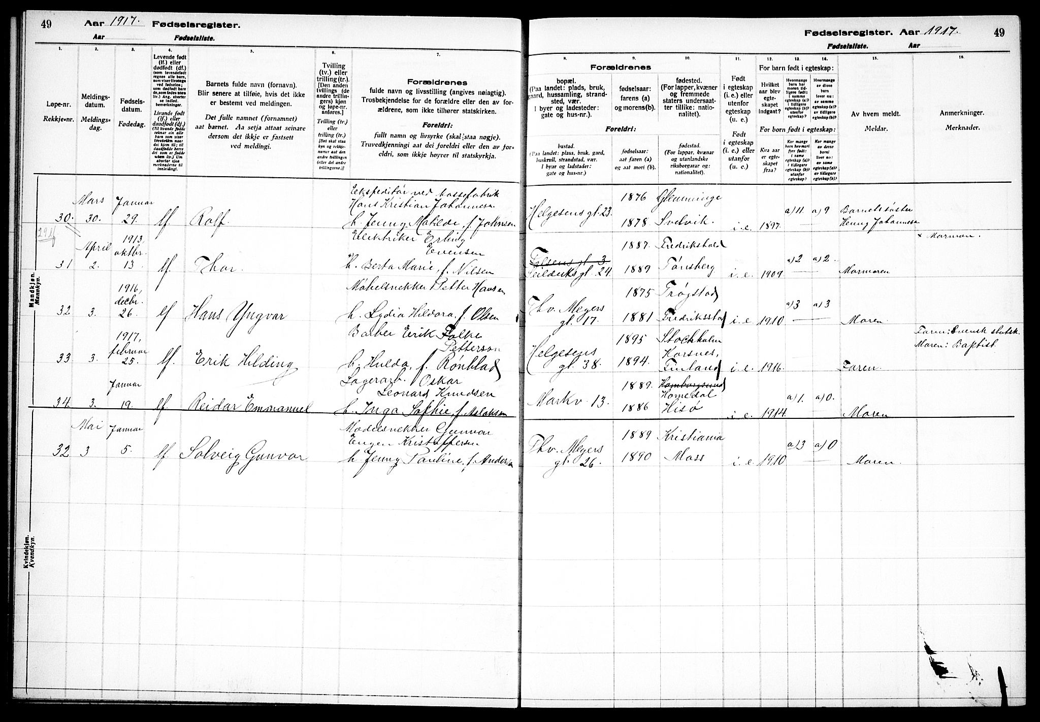 Paulus prestekontor Kirkebøker, AV/SAO-A-10871/J/Ja/L0001: Fødselsregister nr. 1, 1916-1923, s. 49