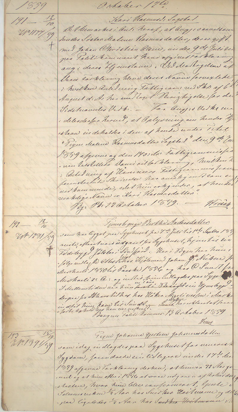 Bergen politikammer / politidistrikt, AV/SAB-A-60401/I/Ic, 1859-1863