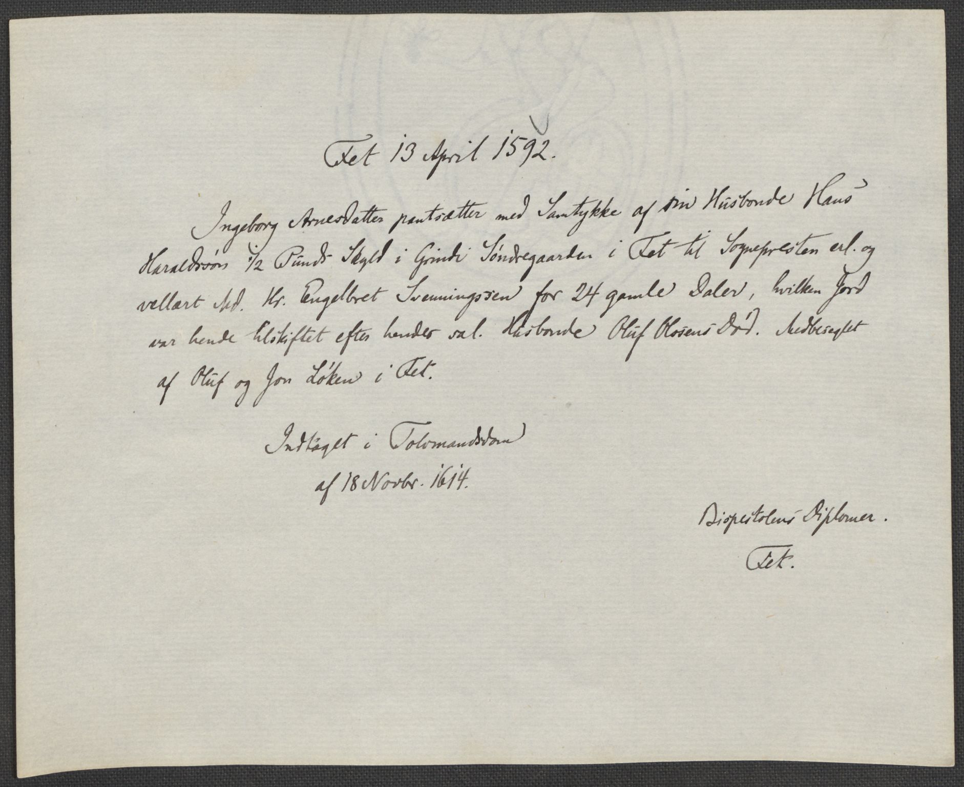 Riksarkivets diplomsamling, AV/RA-EA-5965/F15/L0008: Prestearkiv - Akershus, 1581-1619, s. 79
