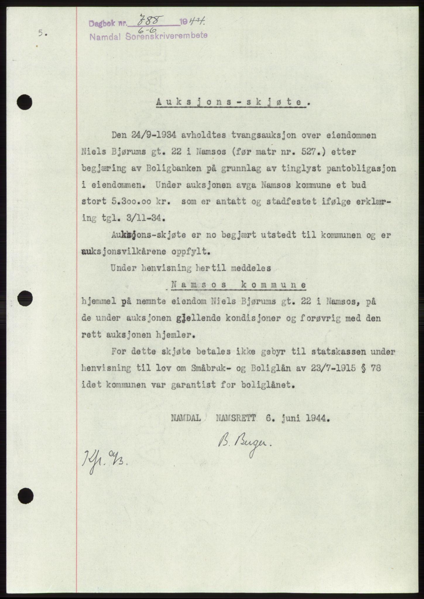 Namdal sorenskriveri, SAT/A-4133/1/2/2C: Pantebok nr. -, 1944-1945, Dagboknr: 788/1944