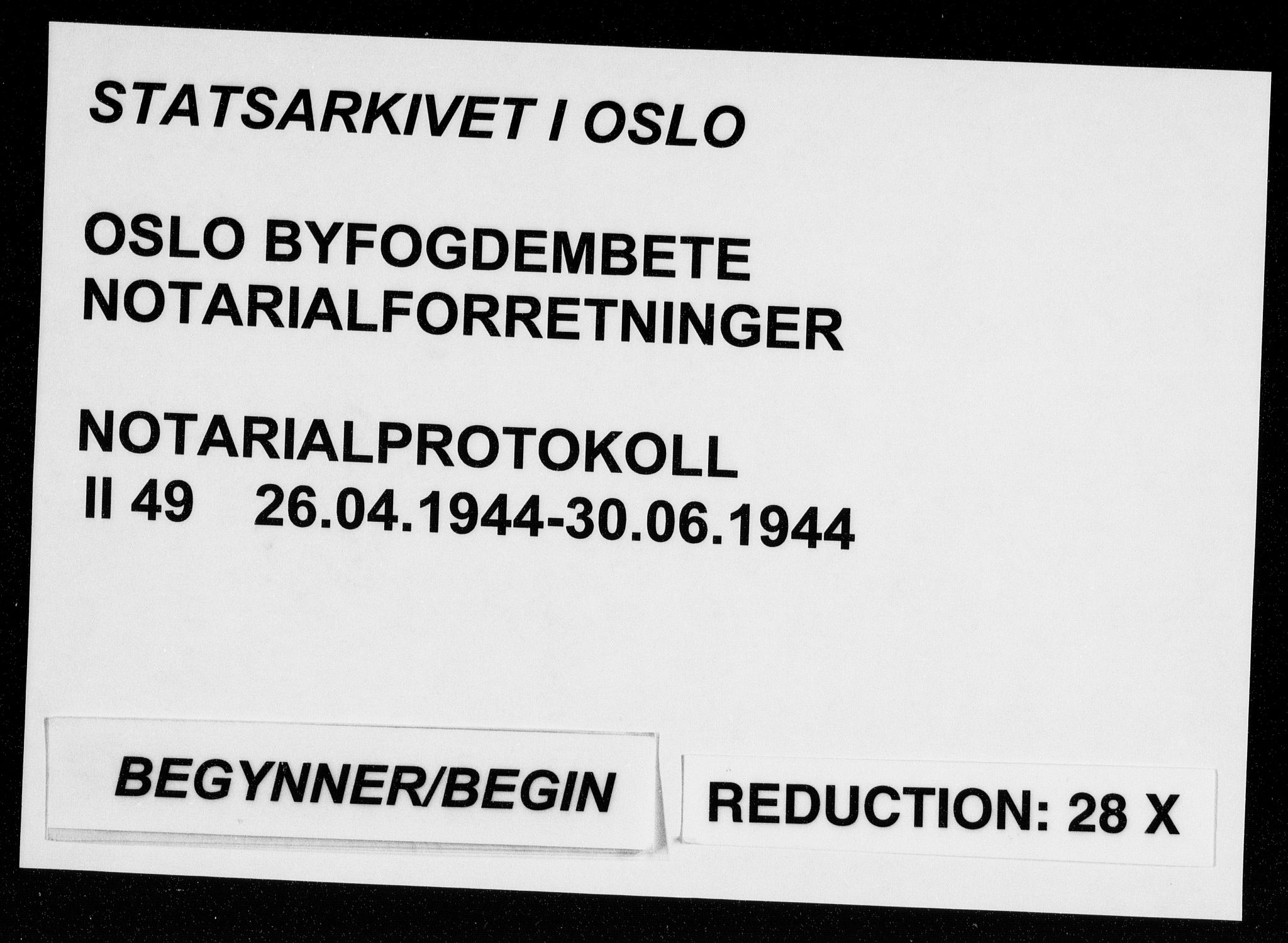 Oslo byfogd avd. I, AV/SAO-A-10220/L/Lb/Lbb/L0049: Notarialprotokoll, rekke II: Vigsler, 1944