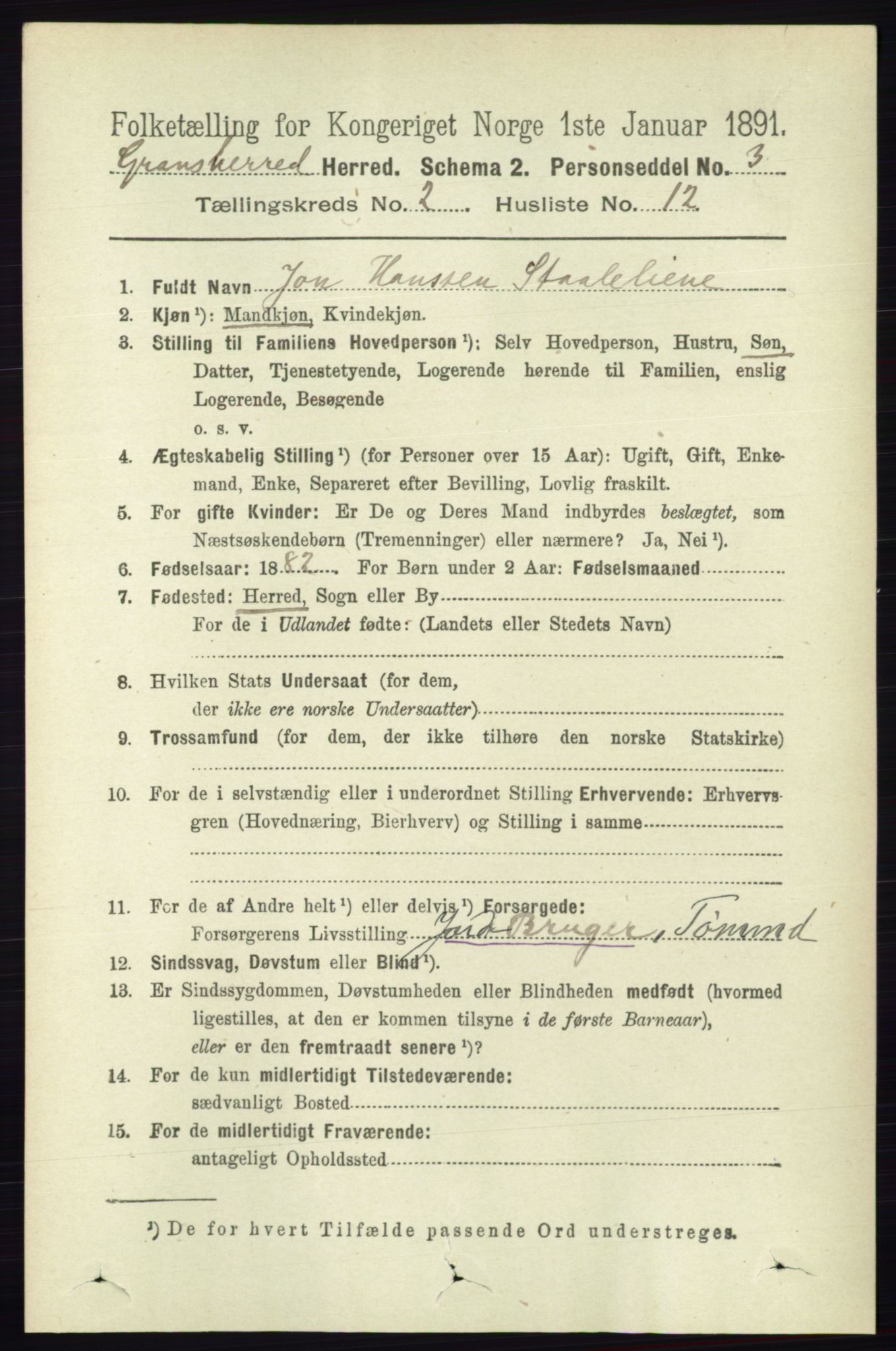 RA, Folketelling 1891 for 0824 Gransherad herred, 1891, s. 343