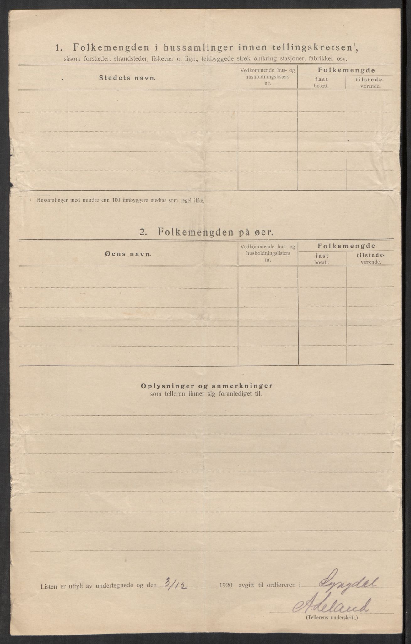 SAK, Folketelling 1920 for 1032 Lyngdal herred, 1920, s. 47