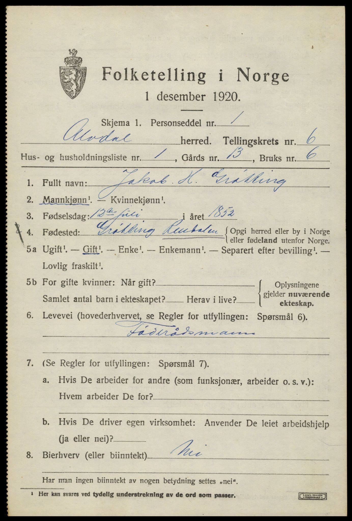 SAH, Folketelling 1920 for 0438 Alvdal herred, 1920, s. 3860