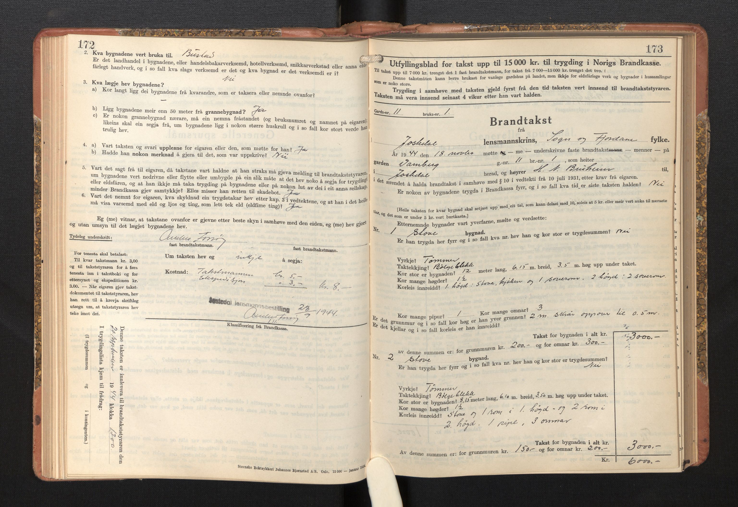 Lensmannen i Jostedal, AV/SAB-A-28601/0012/L0006: Branntakstprotokoll, skjematakst, 1936-1948, s. 172-173