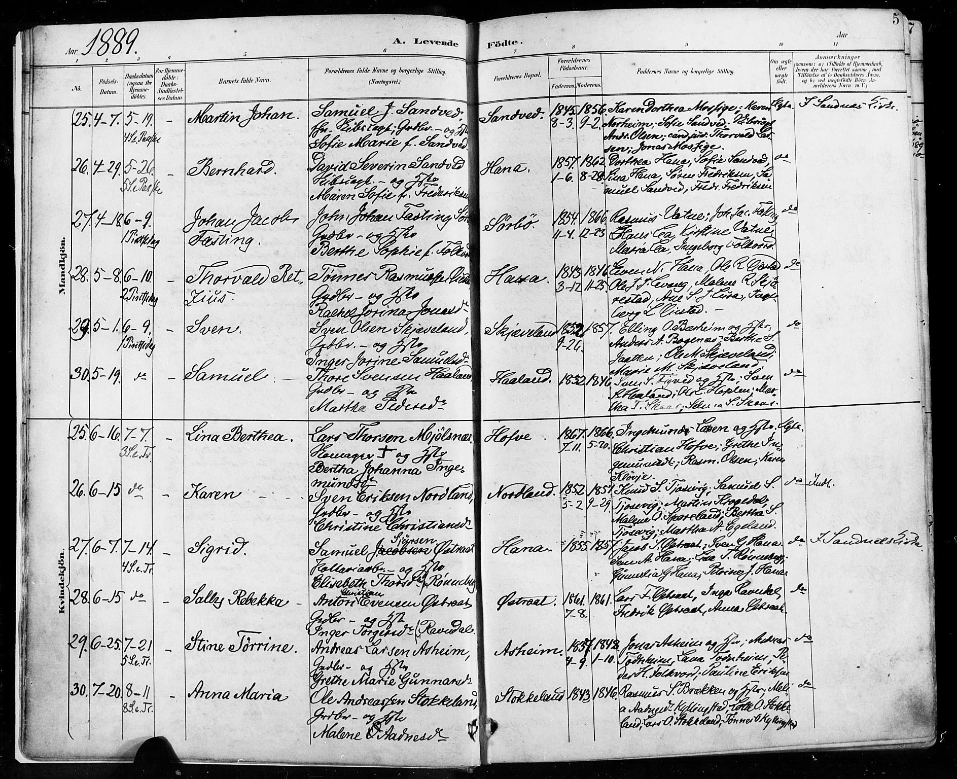 Høyland sokneprestkontor, AV/SAST-A-101799/001/30BA/L0013: Ministerialbok nr. A 13.1, 1889-1898, s. 5