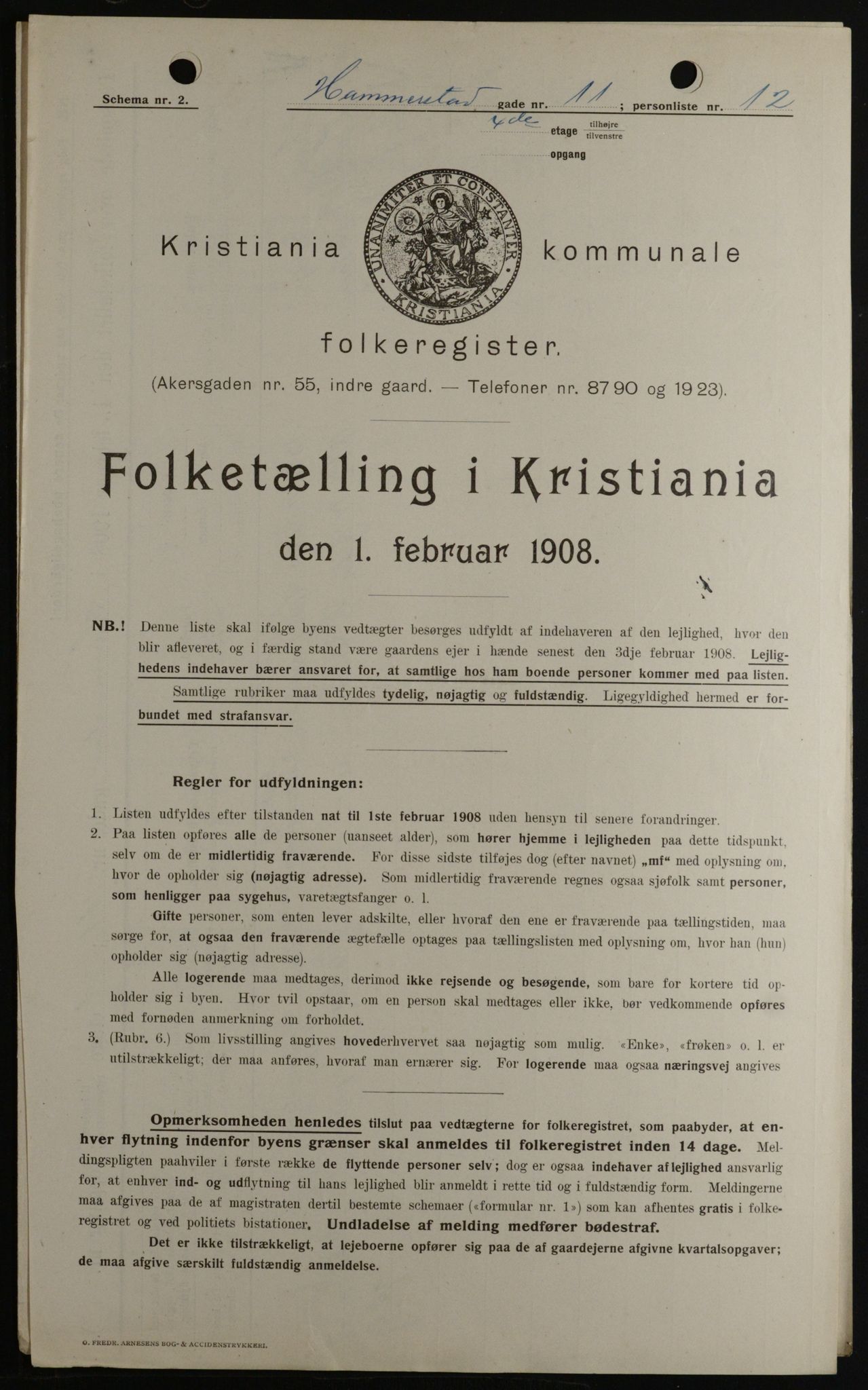 OBA, Kommunal folketelling 1.2.1908 for Kristiania kjøpstad, 1908, s. 31296