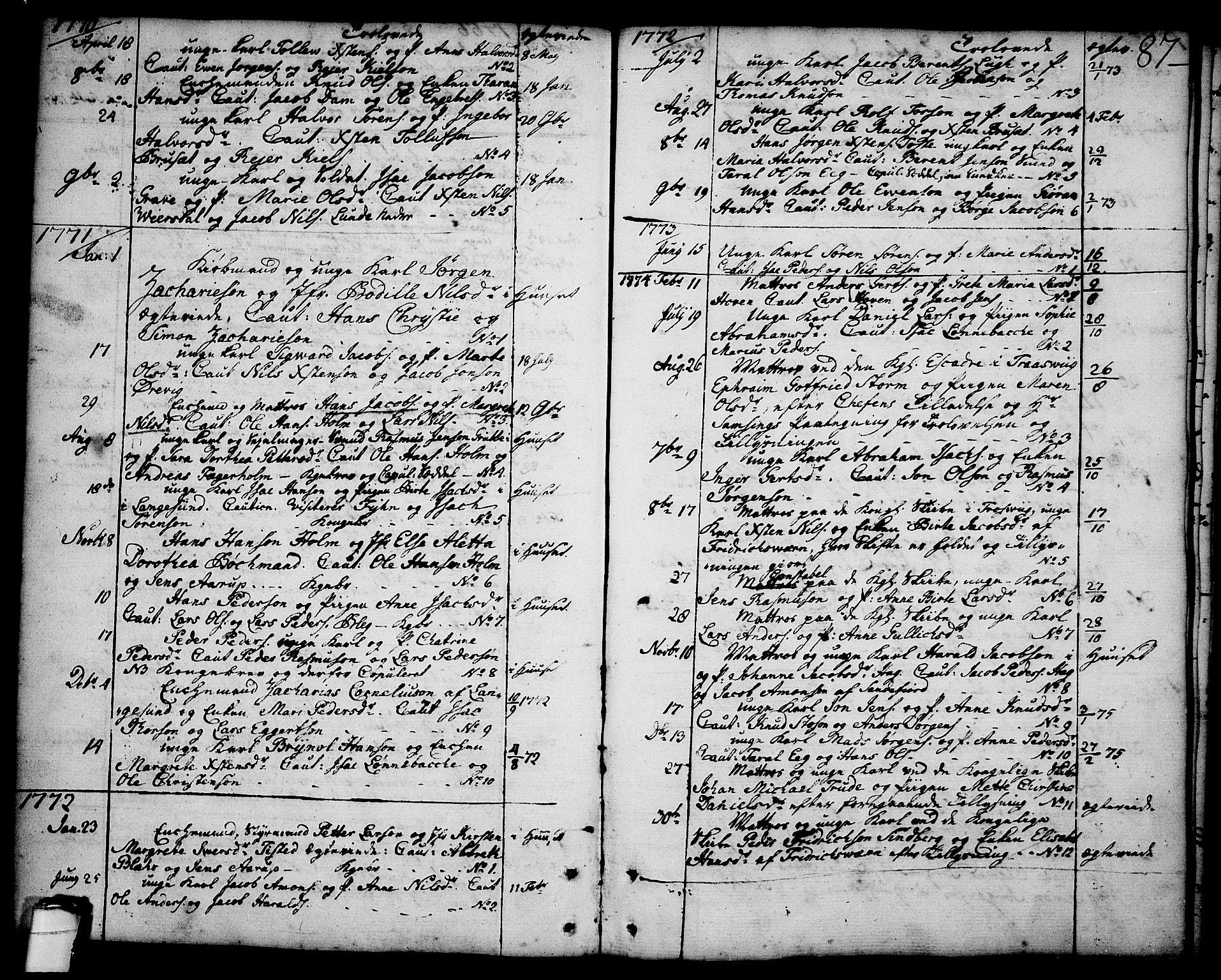 Brevik kirkebøker, AV/SAKO-A-255/F/Fa/L0003: Ministerialbok nr. 3, 1764-1814, s. 87