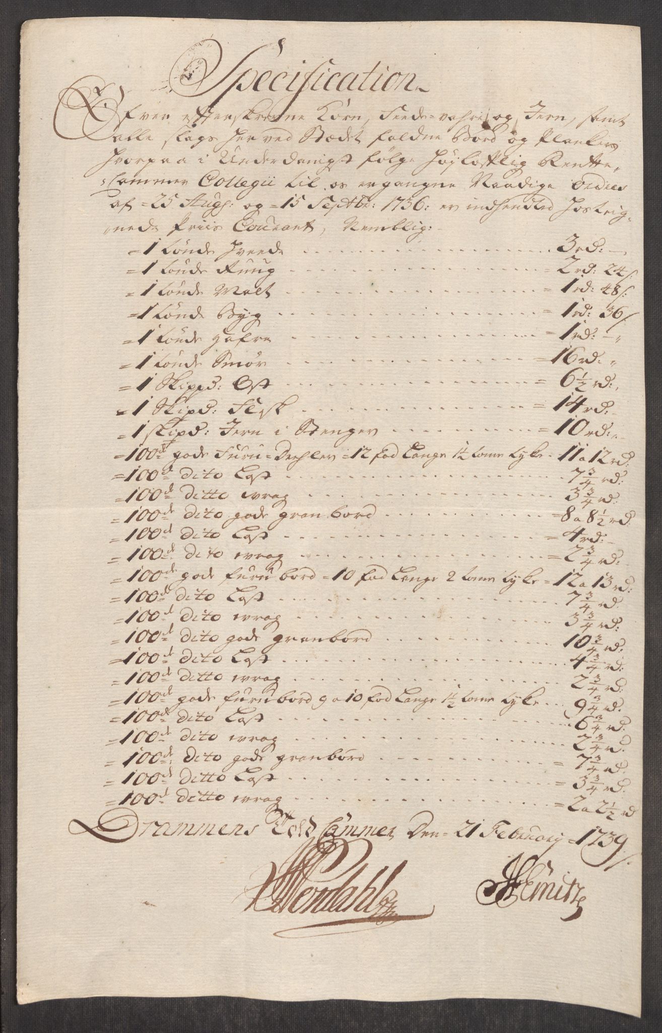 Rentekammeret inntil 1814, Realistisk ordnet avdeling, AV/RA-EA-4070/Oe/L0001: [Ø1]: Priskuranter, 1712-1739, s. 937