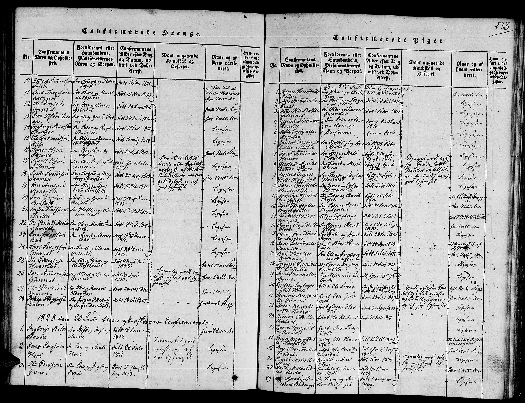 Ministerialprotokoller, klokkerbøker og fødselsregistre - Sør-Trøndelag, SAT/A-1456/672/L0854: Ministerialbok nr. 672A06 /2, 1816-1829, s. 273