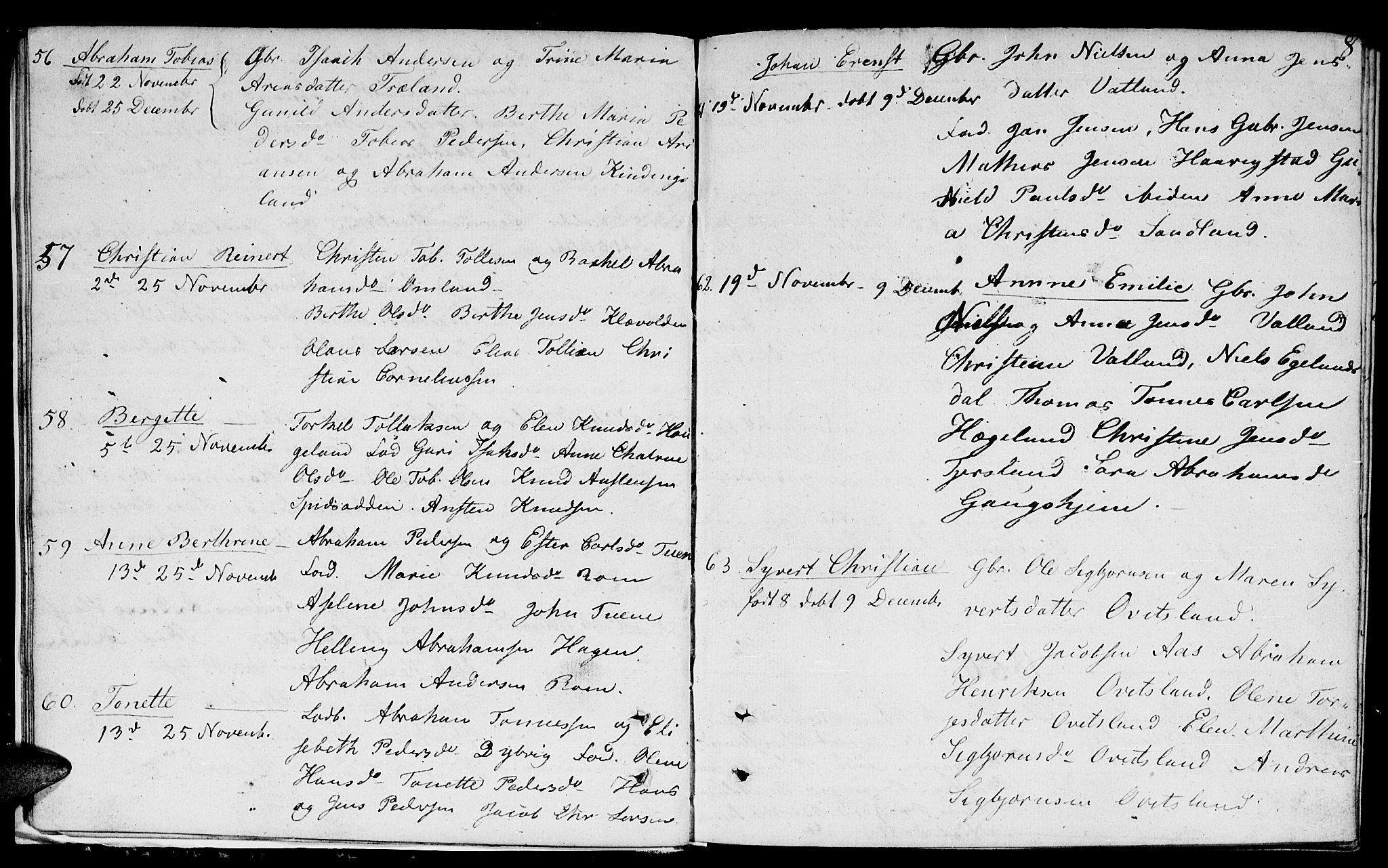 Lyngdal sokneprestkontor, AV/SAK-1111-0029/F/Fb/Fbc/L0002: Klokkerbok nr. B 2, 1849-1864, s. 8
