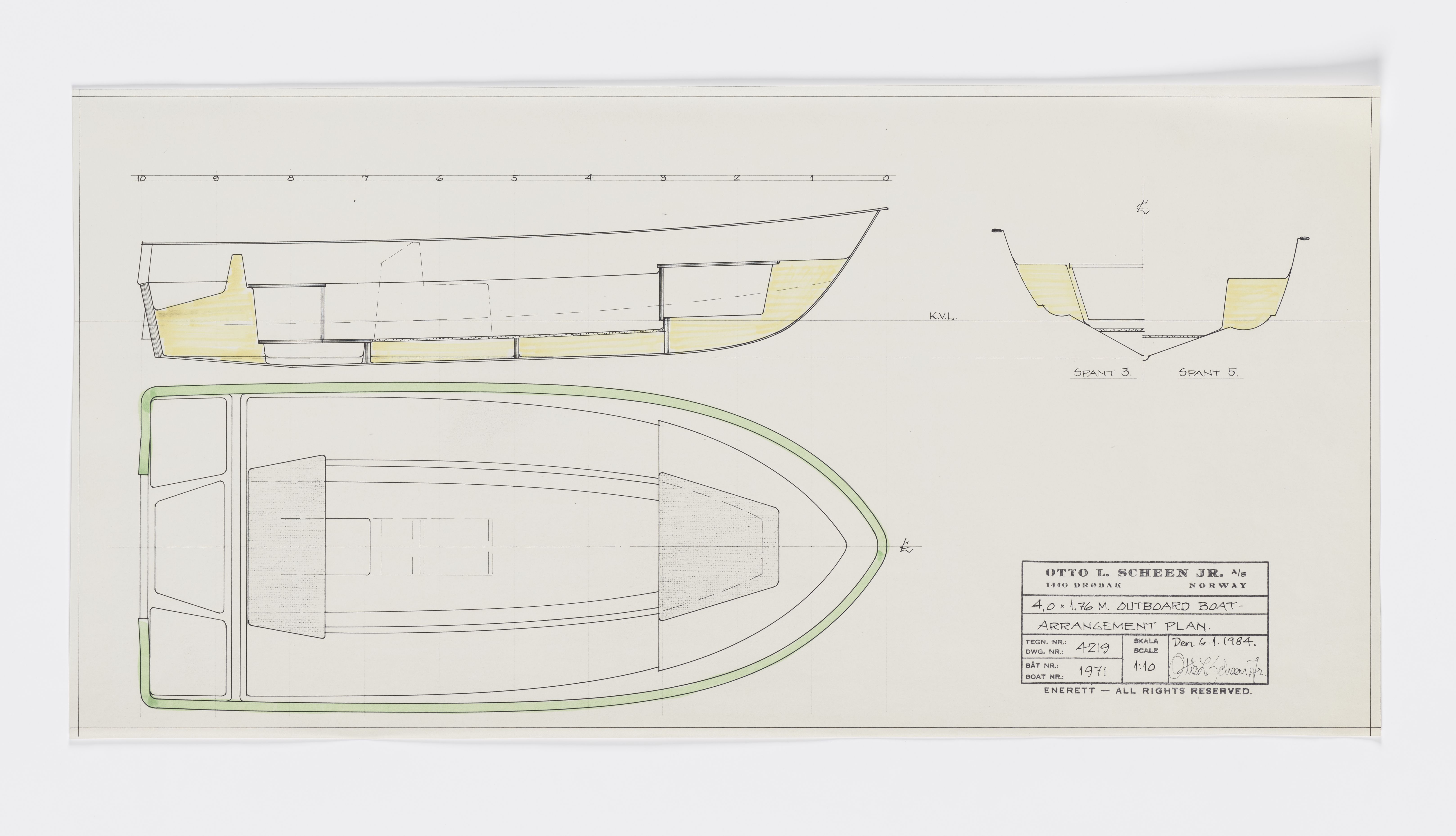 Furuholmen & Scheen, AFM/OM-1003/T/Ta/L0025/0001: Outboard boat / Scheen, 1984