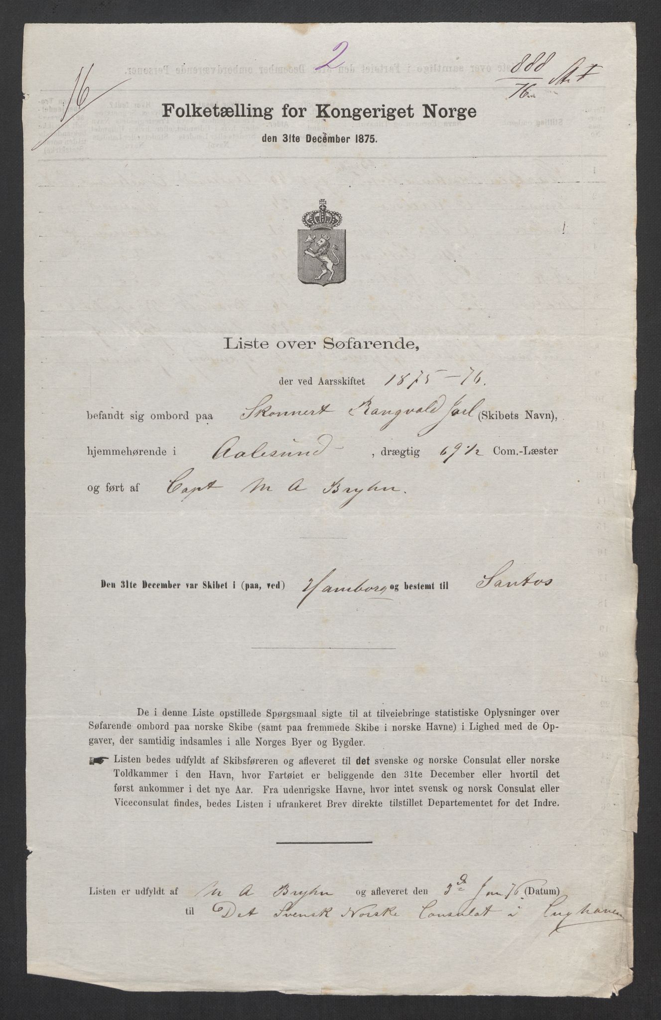 RA, Folketelling 1875, skipslister: Skip i utenrikske havner, hjemmehørende i 1) byer og ladesteder, Grimstad - Tromsø, 2) landdistrikter, 1875, s. 1010