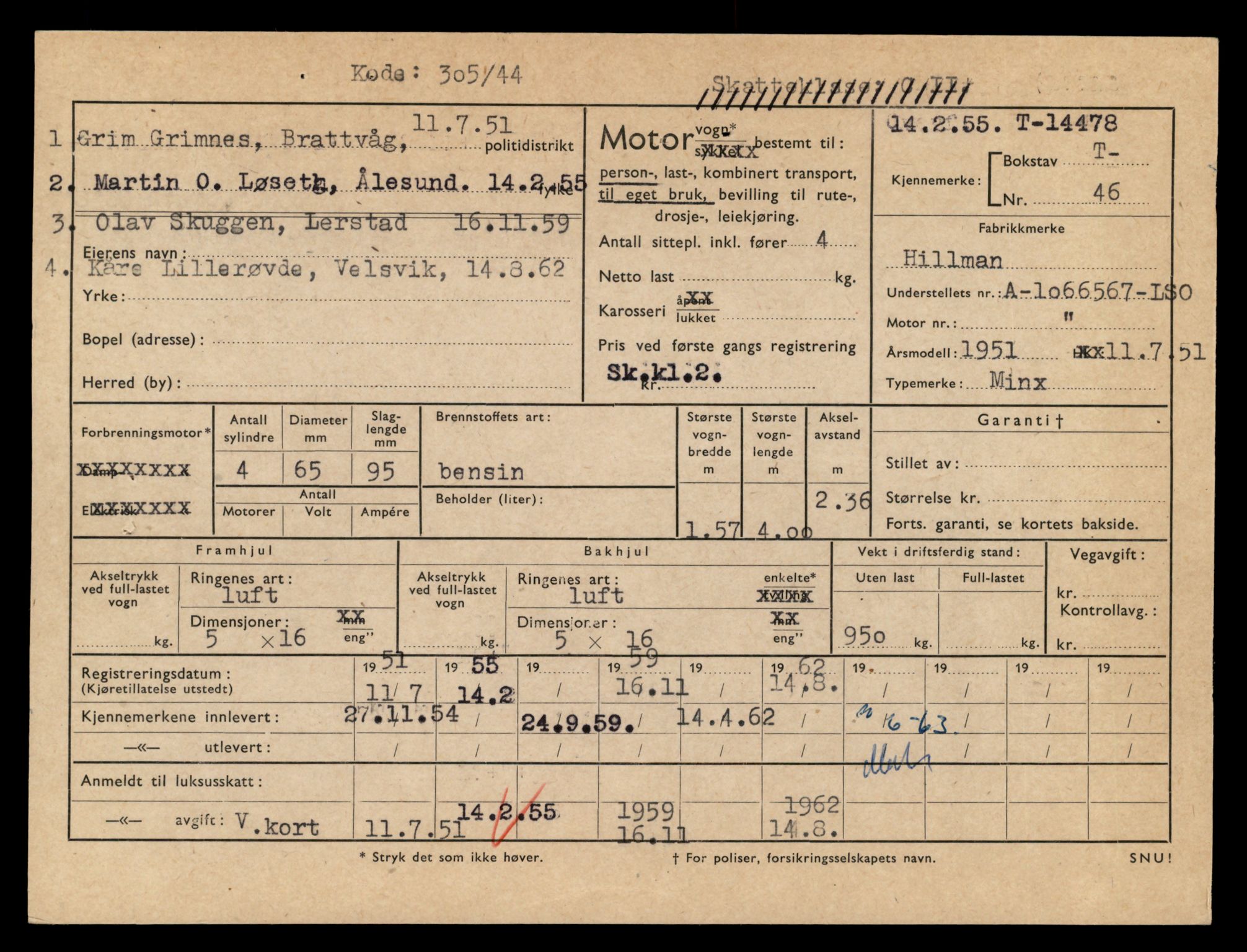 Møre og Romsdal vegkontor - Ålesund trafikkstasjon, AV/SAT-A-4099/F/Fe/L0046: Registreringskort for kjøretøy T 14445 - T 14579, 1927-1998