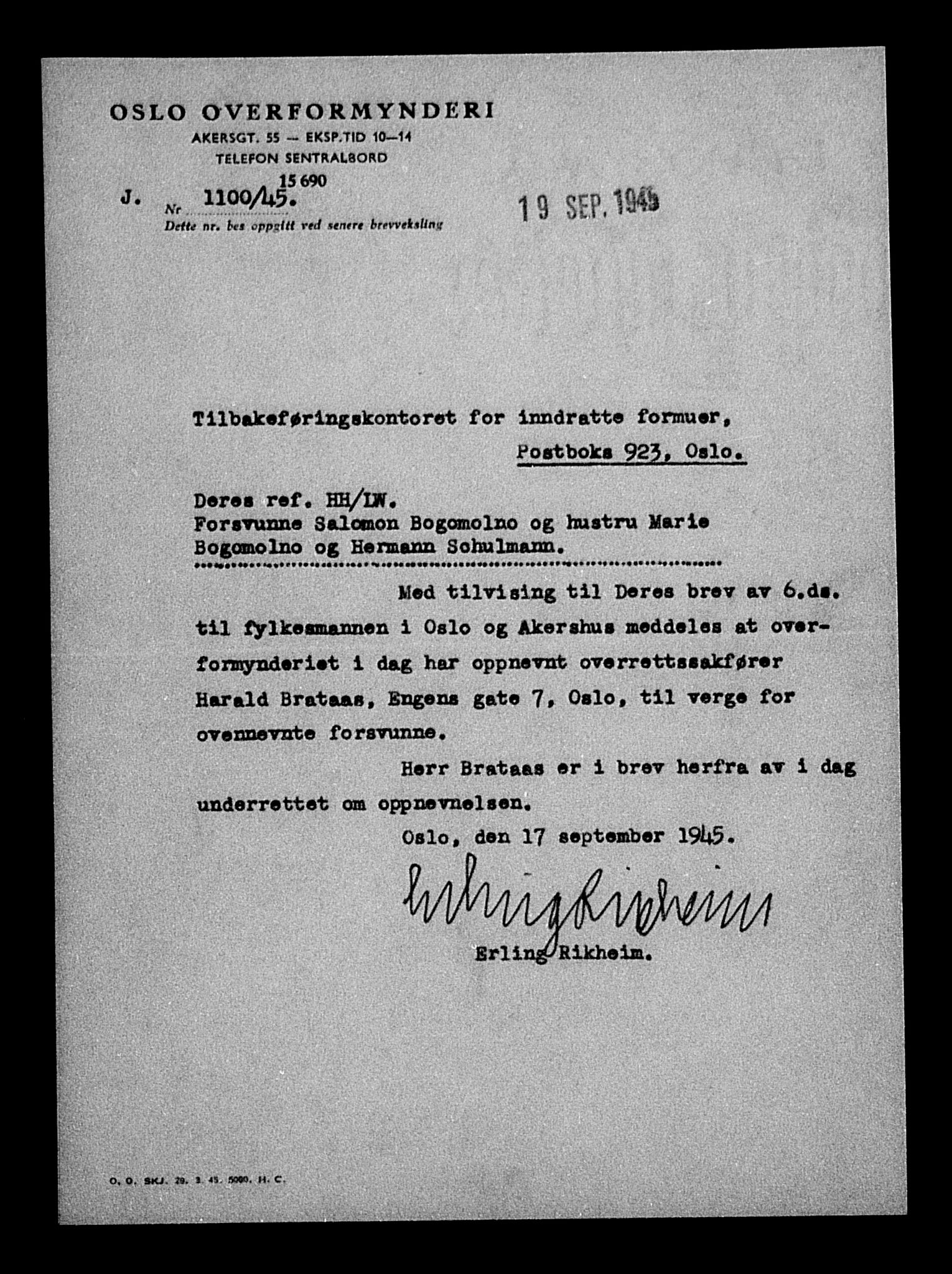 Justisdepartementet, Tilbakeføringskontoret for inndratte formuer, AV/RA-S-1564/H/Hc/Hcc/L0927: --, 1945-1947, s. 360