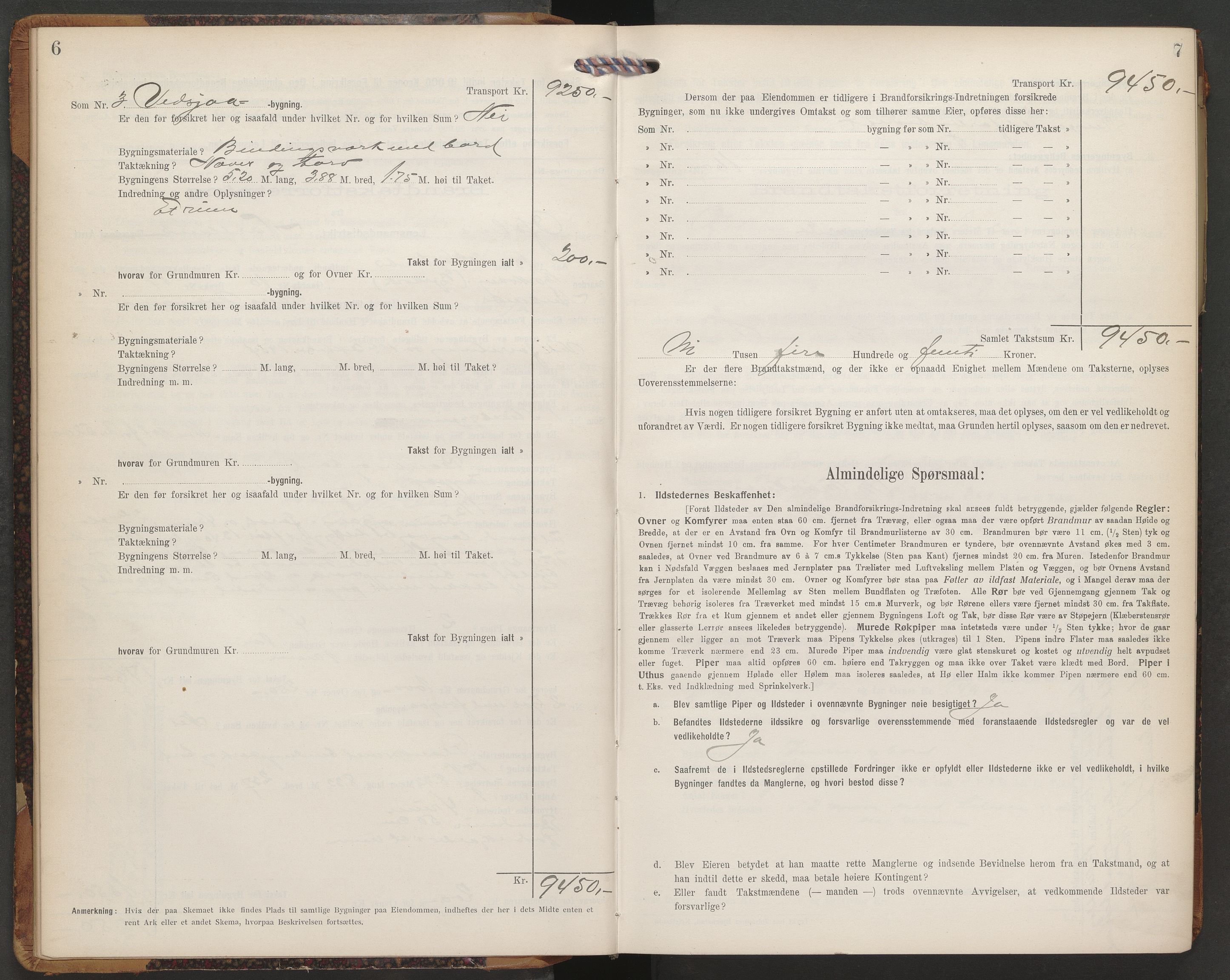 Evenes lensmannskontor, AV/SAT-A-5684/1/12/12b/L0008: Branntakstprotokoll-skjema, 1913-1915