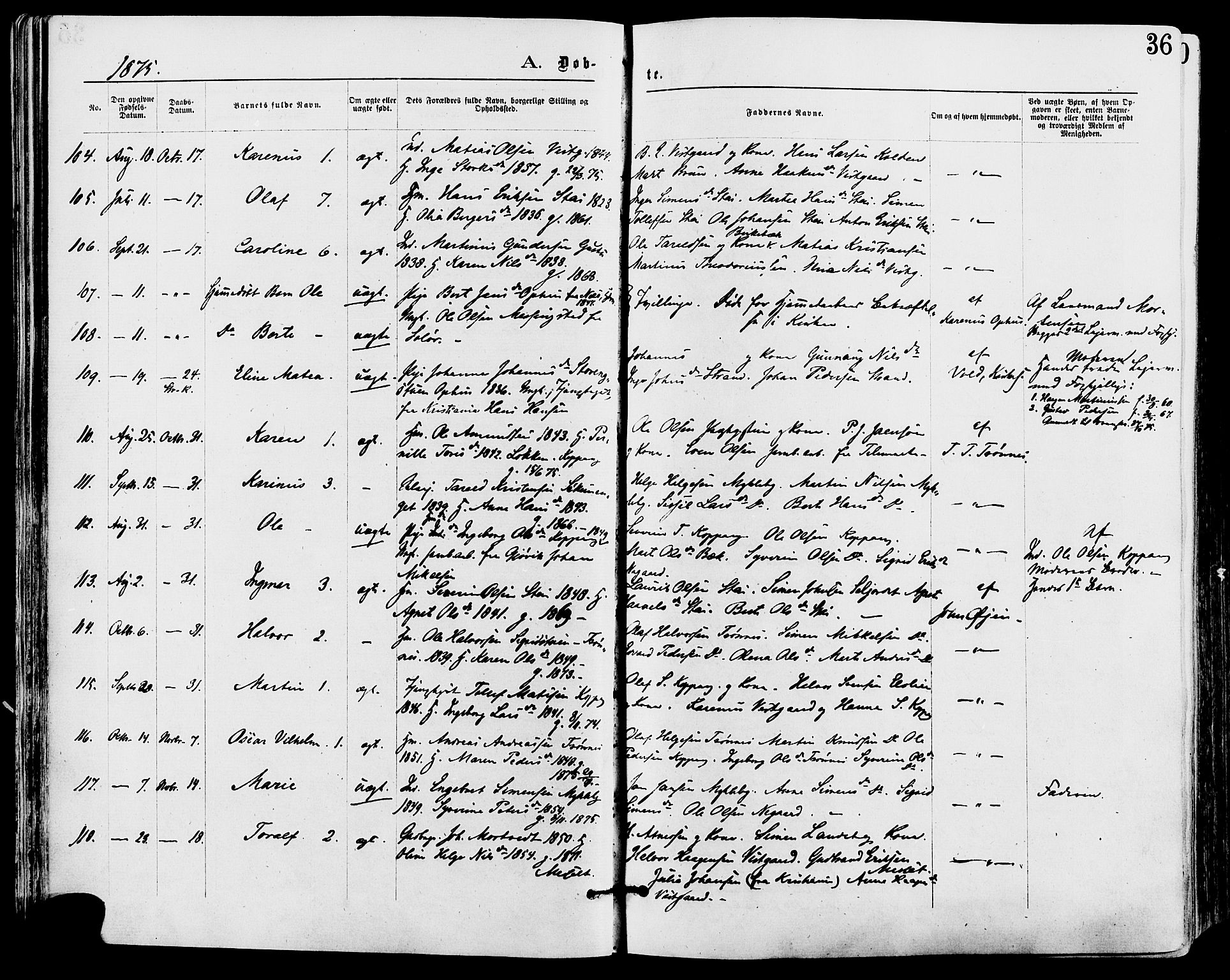 Stor-Elvdal prestekontor, AV/SAH-PREST-052/H/Ha/Haa/L0001: Ministerialbok nr. 1, 1871-1882, s. 36