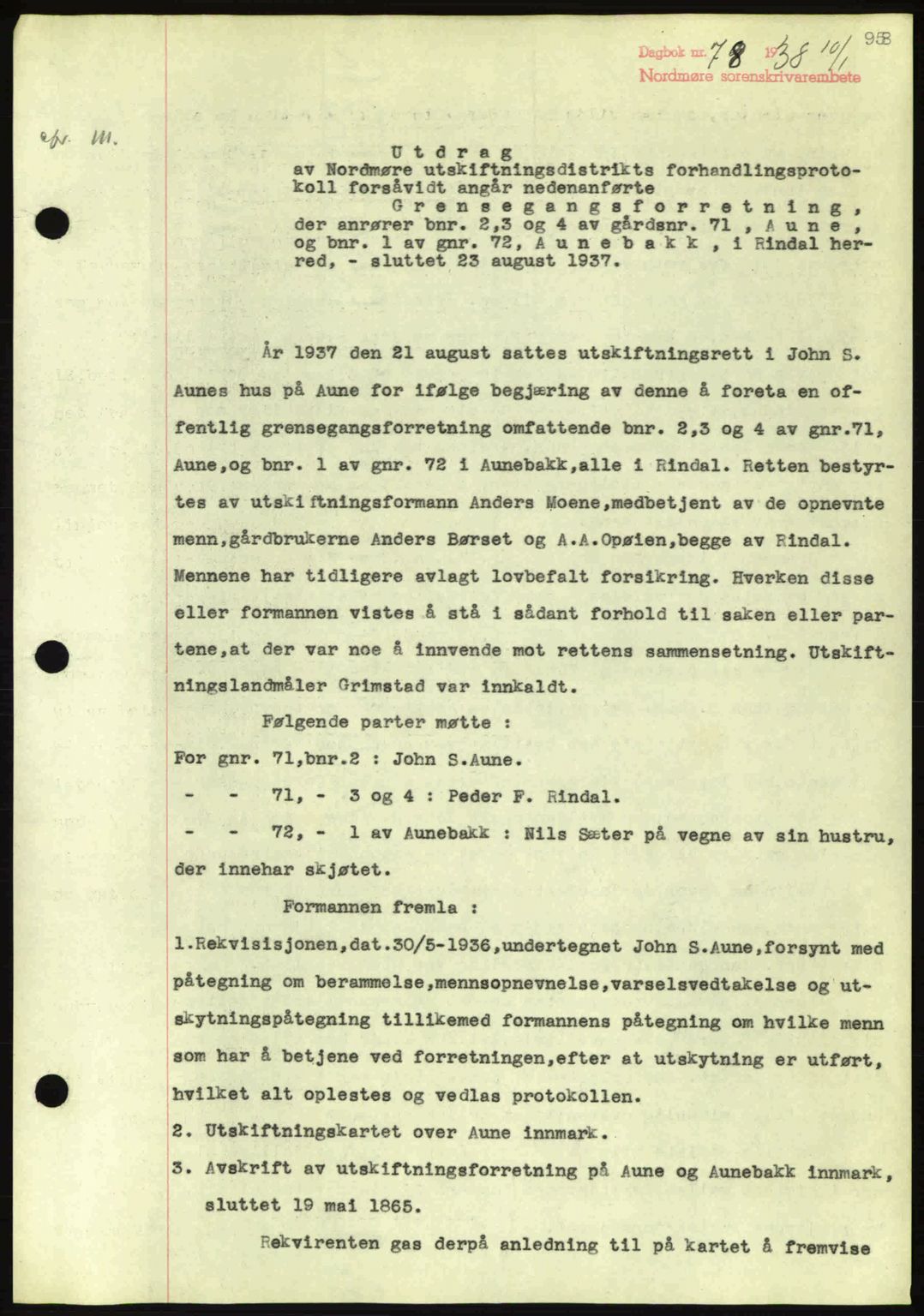 Nordmøre sorenskriveri, SAT/A-4132/1/2/2Ca: Pantebok nr. A82, 1937-1938, Dagboknr: 78/1938