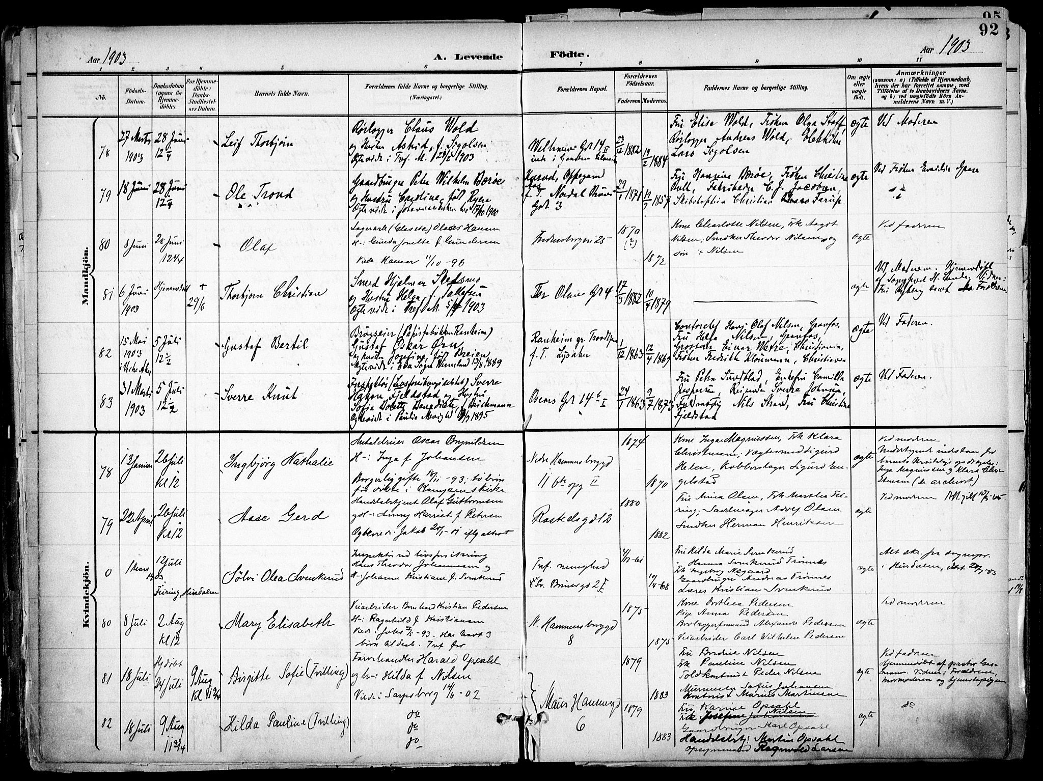 Trefoldighet prestekontor Kirkebøker, AV/SAO-A-10882/F/Fa/L0007: Ministerialbok nr. I 7, 1900-1914, s. 92
