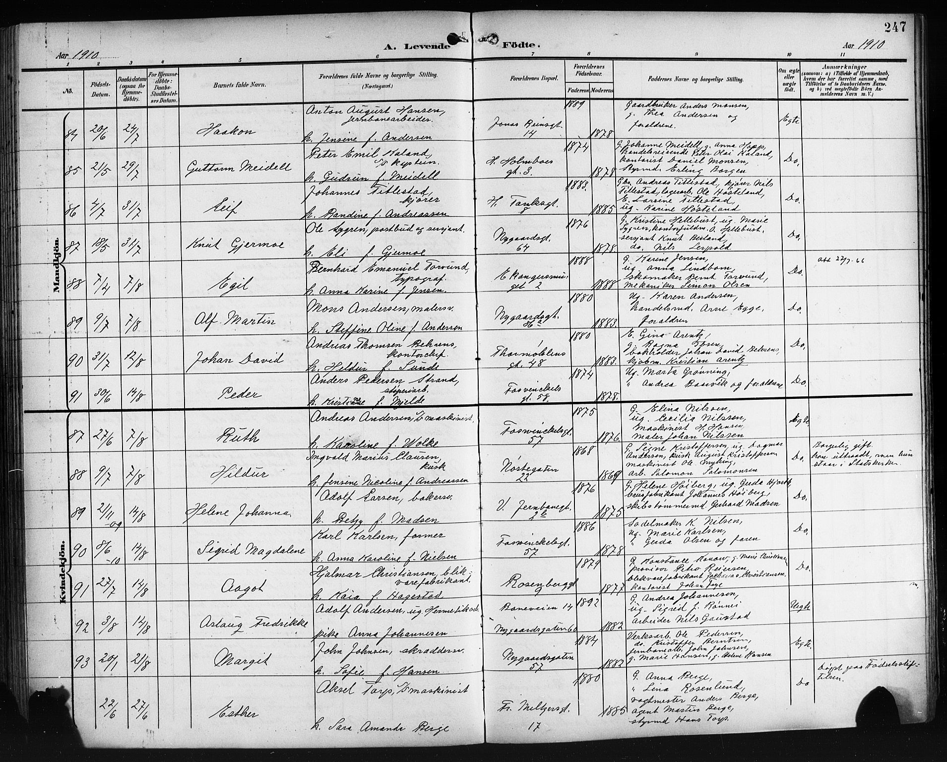 Johanneskirken sokneprestembete, AV/SAB-A-76001/H/Hab: Klokkerbok nr. A 2, 1900-1912, s. 247