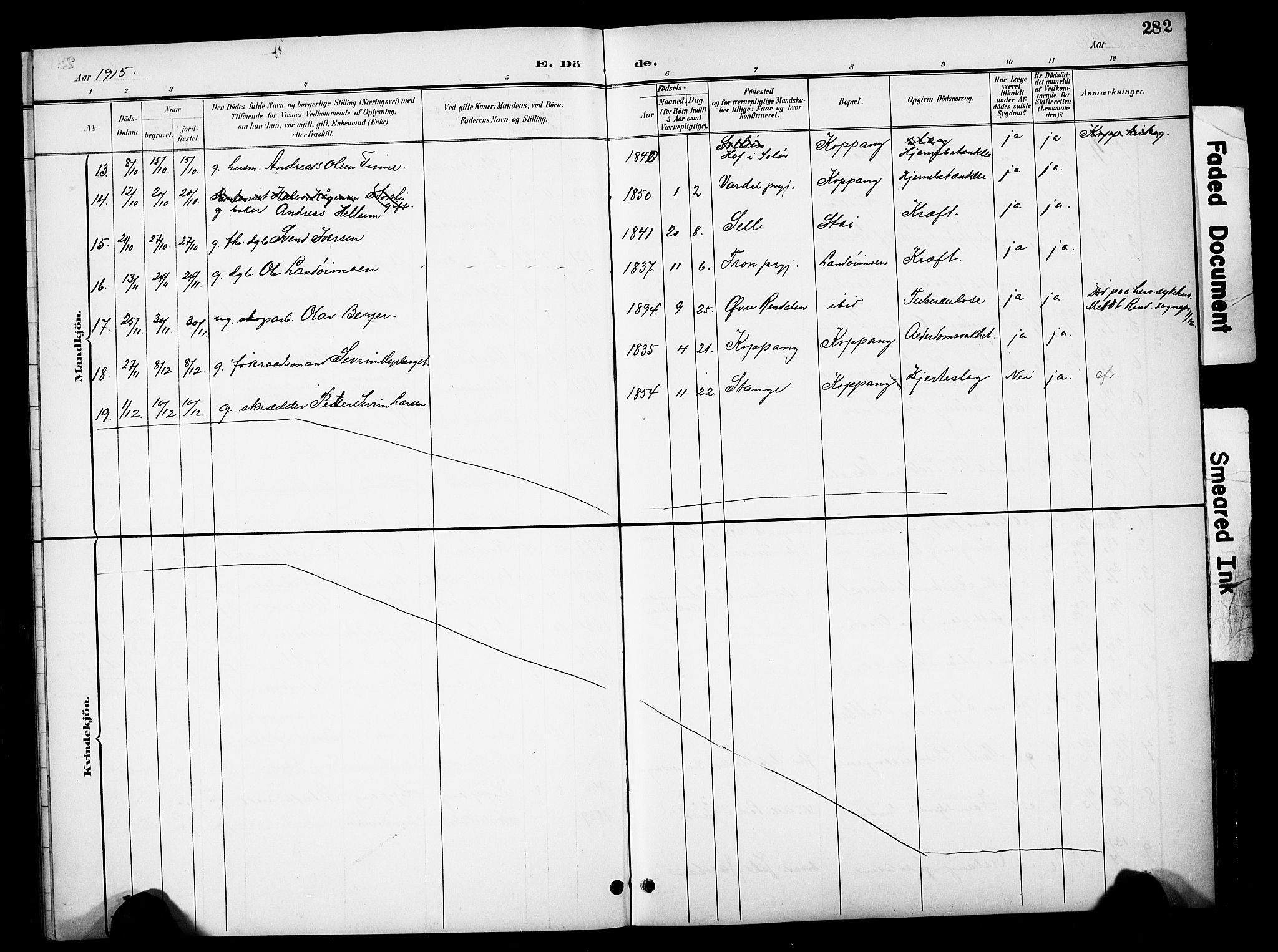 Stor-Elvdal prestekontor, SAH/PREST-052/H/Ha/Hab/L0003: Klokkerbok nr. 3, 1895-1917, s. 282