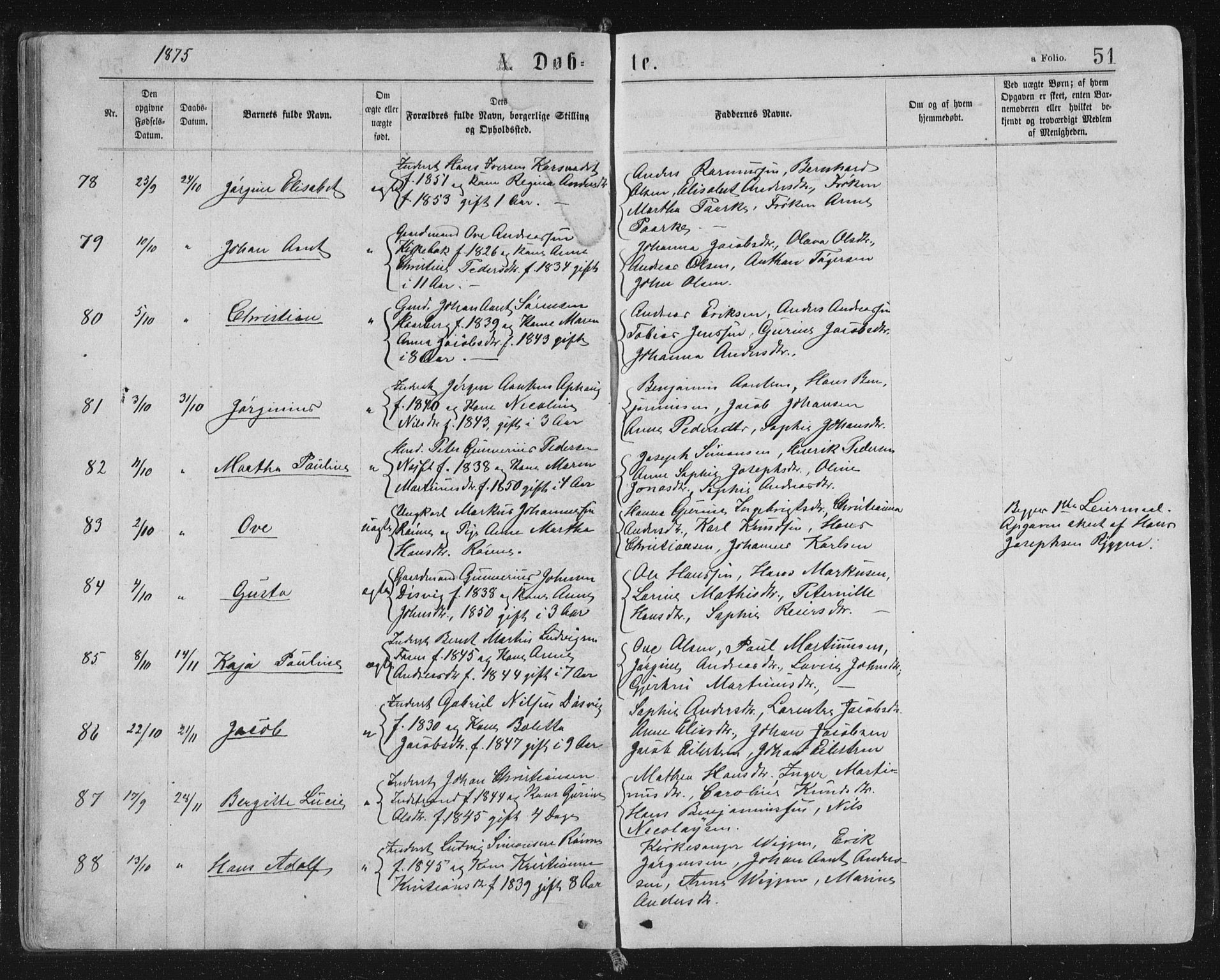 Ministerialprotokoller, klokkerbøker og fødselsregistre - Sør-Trøndelag, SAT/A-1456/659/L0745: Klokkerbok nr. 659C02, 1869-1892, s. 51