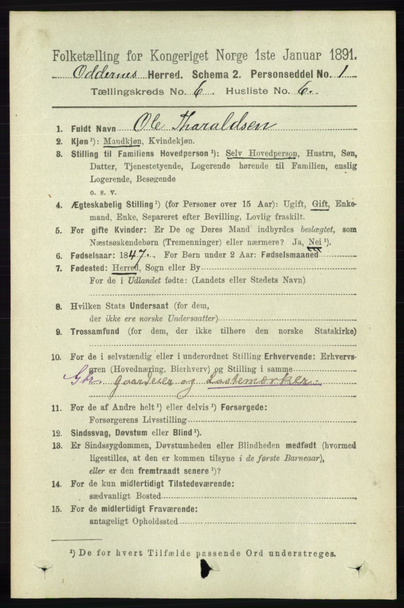 RA, Folketelling 1891 for 1012 Oddernes herred, 1891, s. 2221