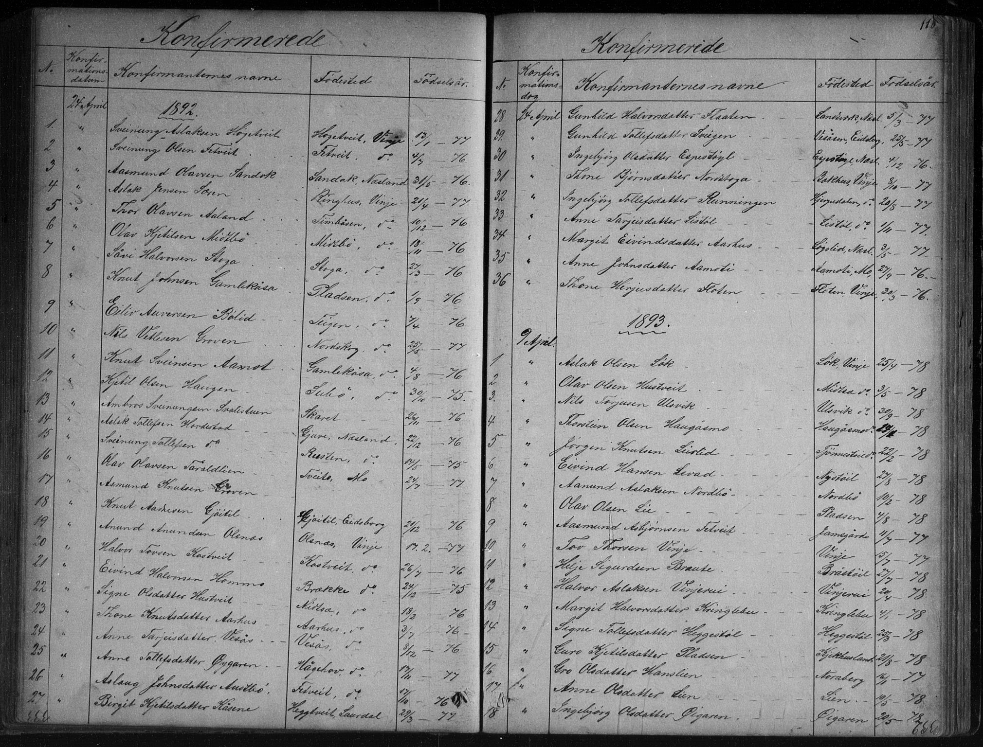 Vinje kirkebøker, AV/SAKO-A-312/G/Ga/L0002: Klokkerbok nr. I 2, 1849-1893, s. 118