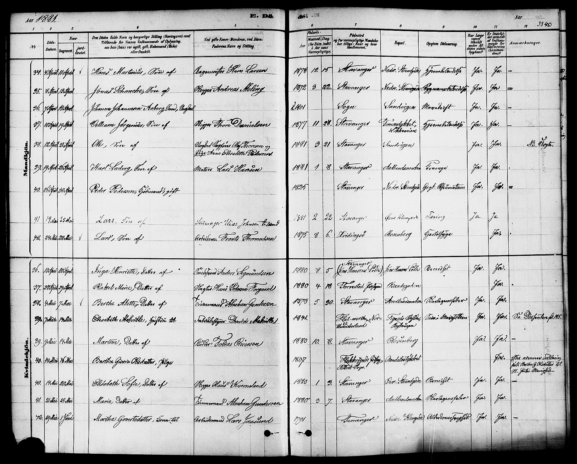 Domkirken sokneprestkontor, AV/SAST-A-101812/001/30/30BA/L0027: Ministerialbok nr. A 26, 1878-1896, s. 33