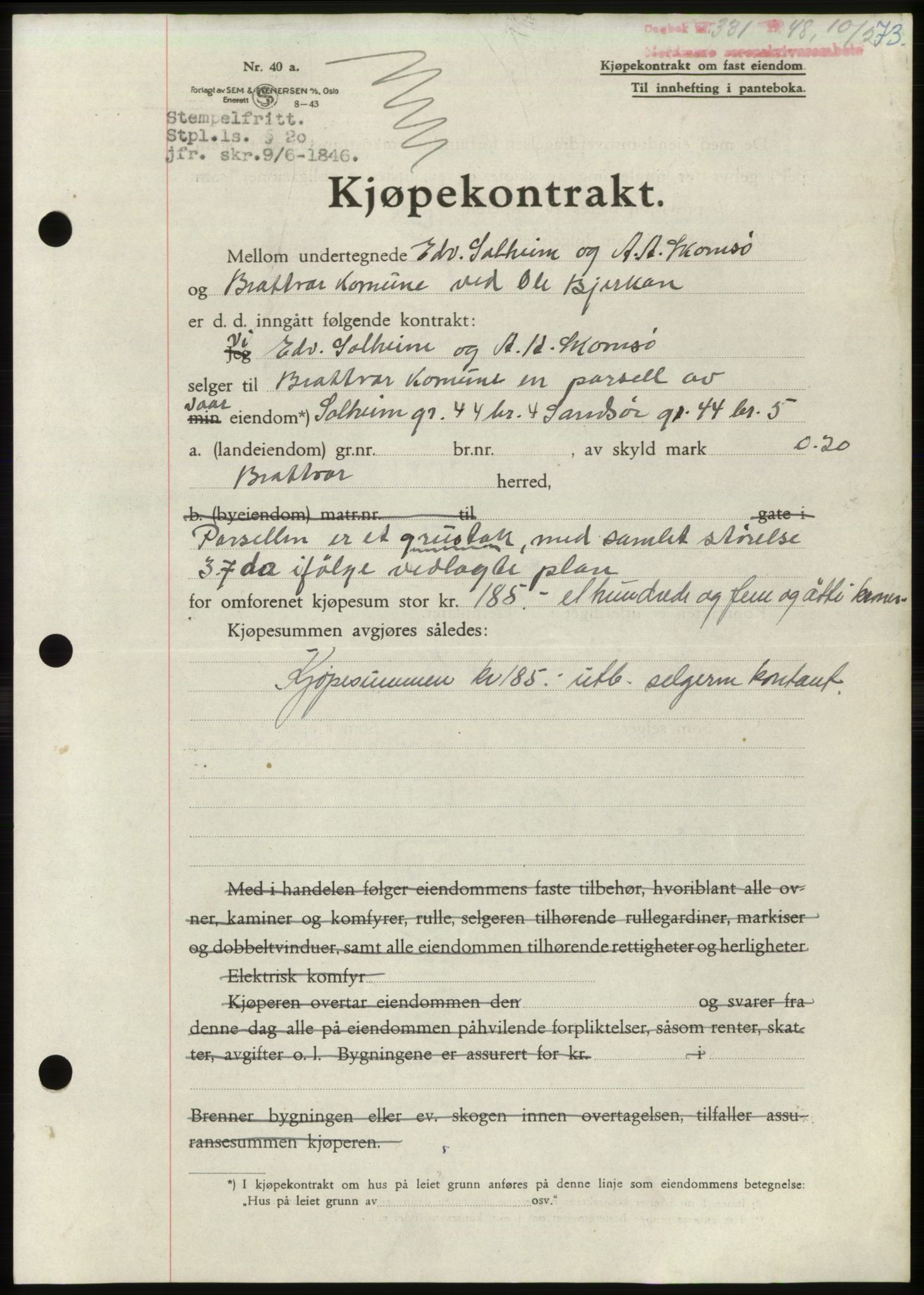 Nordmøre sorenskriveri, SAT/A-4132/1/2/2Ca: Pantebok nr. B98, 1948-1948, Dagboknr: 331/1948