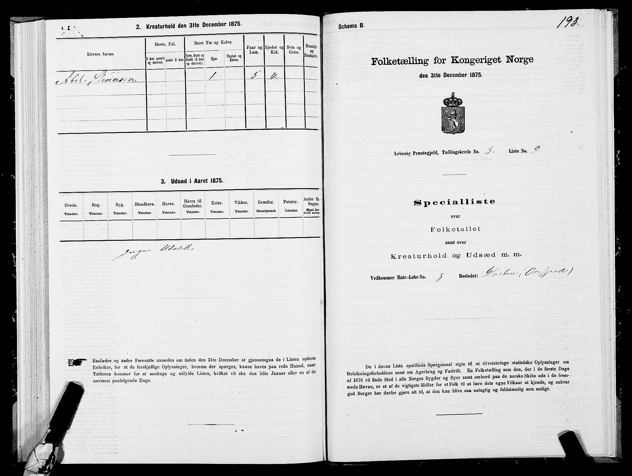 SATØ, Folketelling 1875 for 2022P Lebesby prestegjeld, 1875, s. 1193