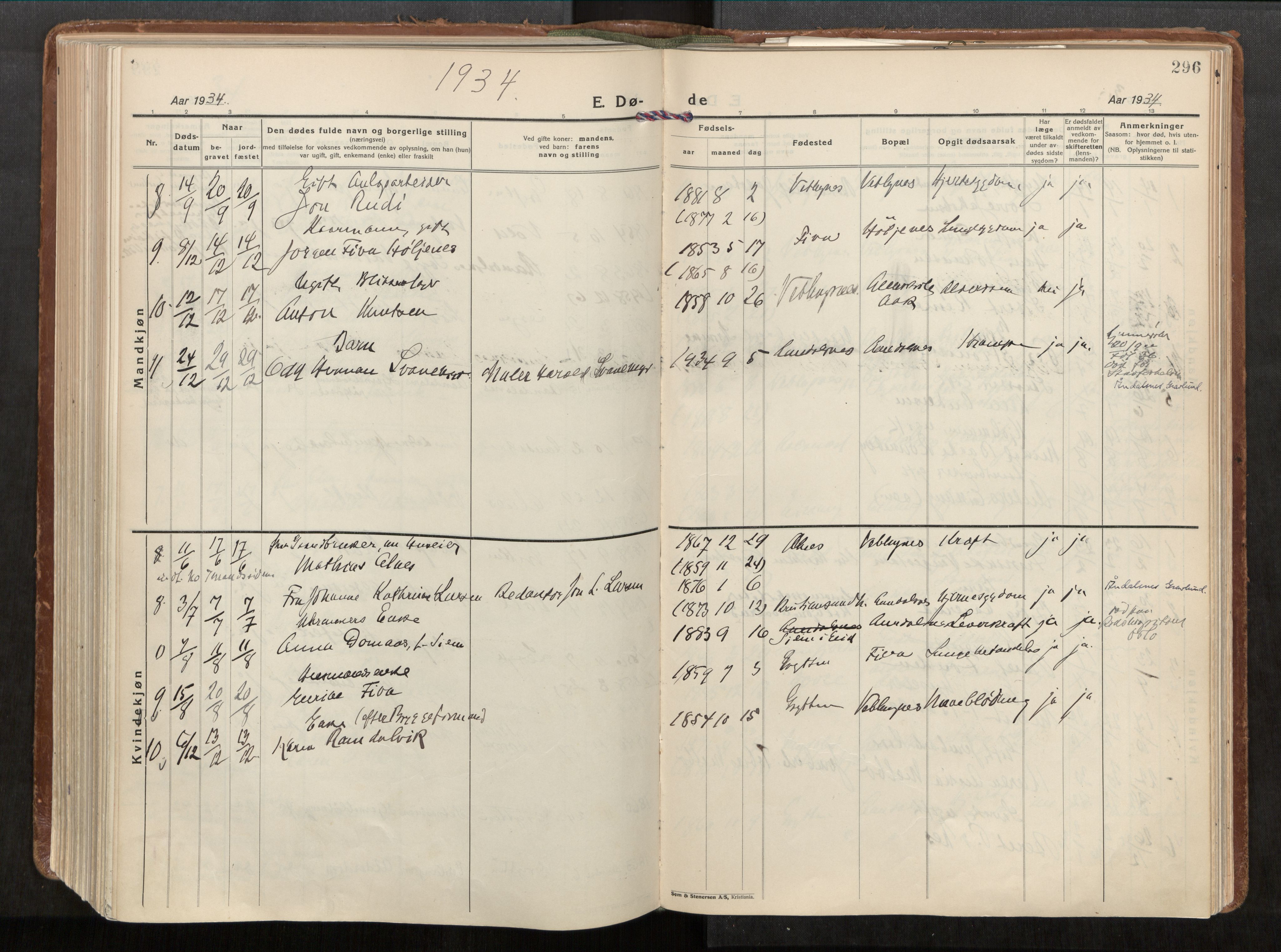 Ministerialprotokoller, klokkerbøker og fødselsregistre - Møre og Romsdal, AV/SAT-A-1454/544/L0587: Ministerialbok nr. 544A11, 1924-1954, s. 296