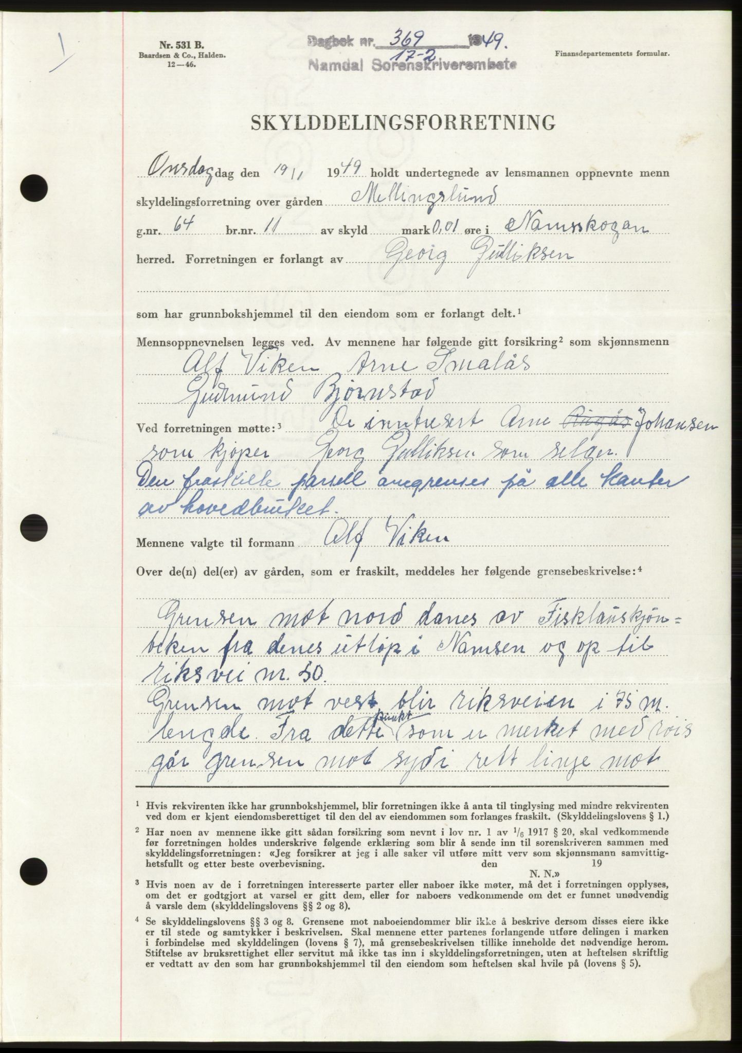 Namdal sorenskriveri, SAT/A-4133/1/2/2C: Pantebok nr. -, 1949-1949, Dagboknr: 369/1949