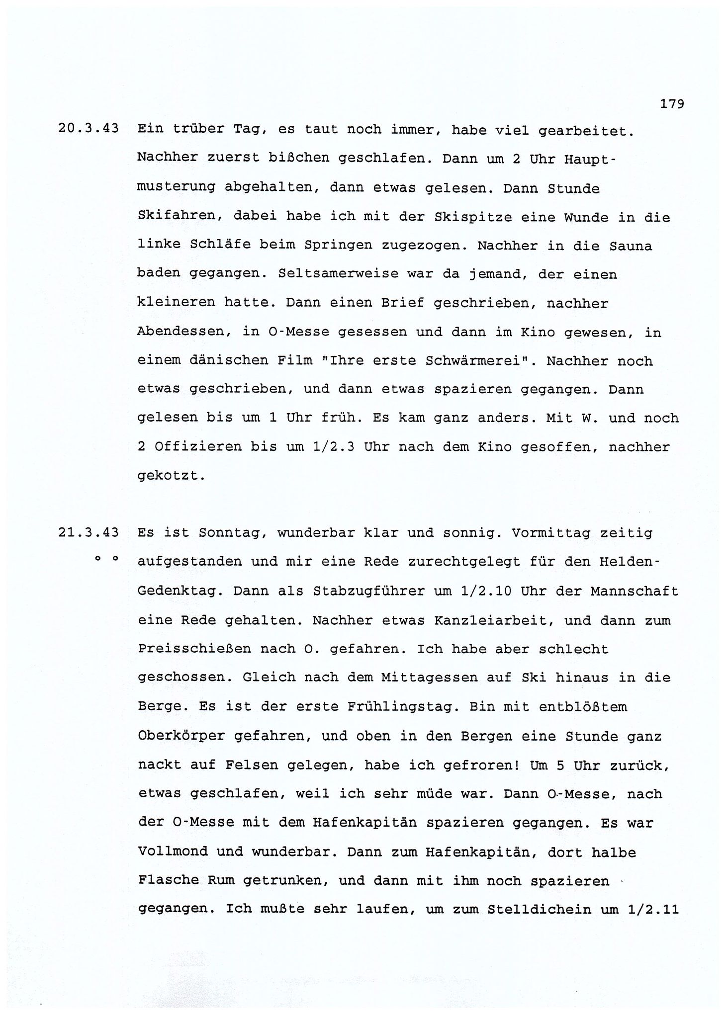Dagbokopptegnelser av en tysk marineoffiser stasjonert i Norge , FMFB/A-1160/F/L0001: Dagbokopptegnelser av en tysk marineoffiser stasjonert i Norge, 1941-1944, s. 179