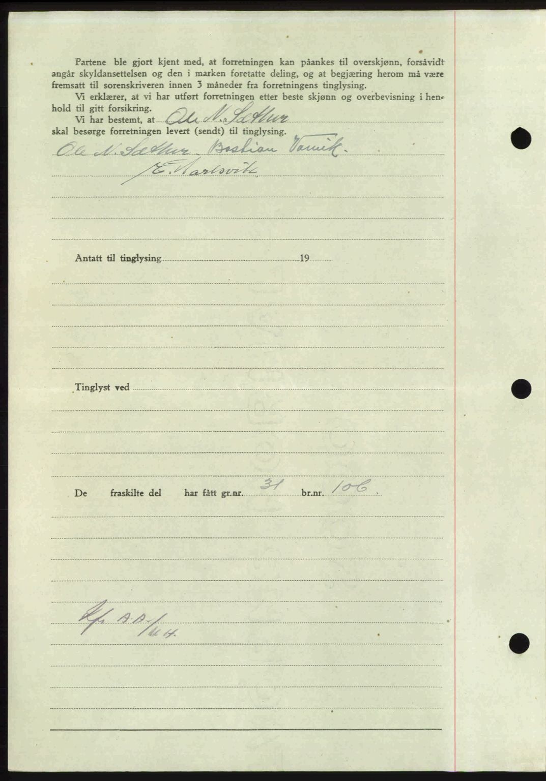 Nordmøre sorenskriveri, AV/SAT-A-4132/1/2/2Ca: Pantebok nr. A104, 1947-1947, Dagboknr: 354/1947