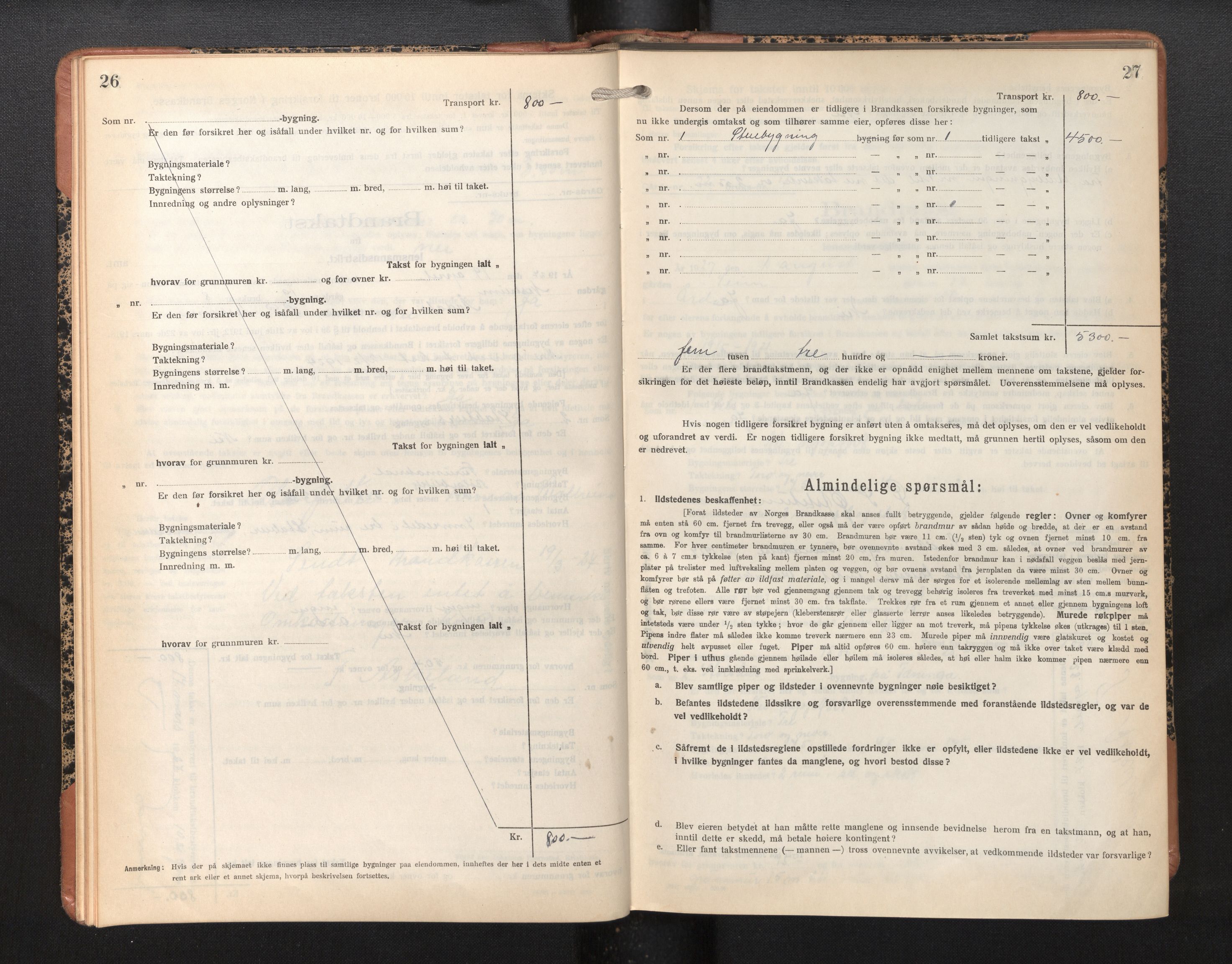 Lensmannen i Årdal, SAB/A-30501/0012/L0010: Branntakstprotokoll, skjematakst, 1926-1939, s. 26-27