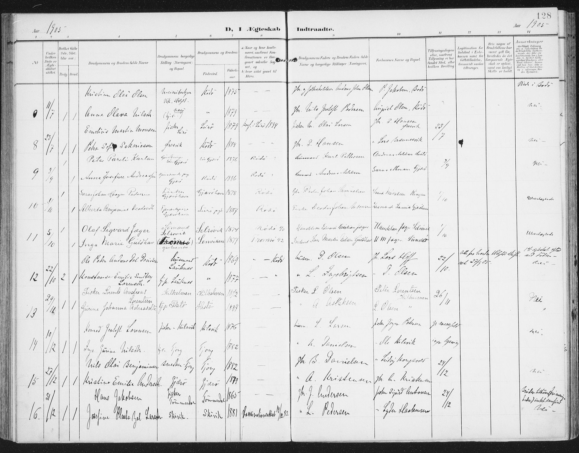 Ministerialprotokoller, klokkerbøker og fødselsregistre - Nordland, AV/SAT-A-1459/841/L0612: Ministerialbok nr. 841A15, 1902-1910, s. 128