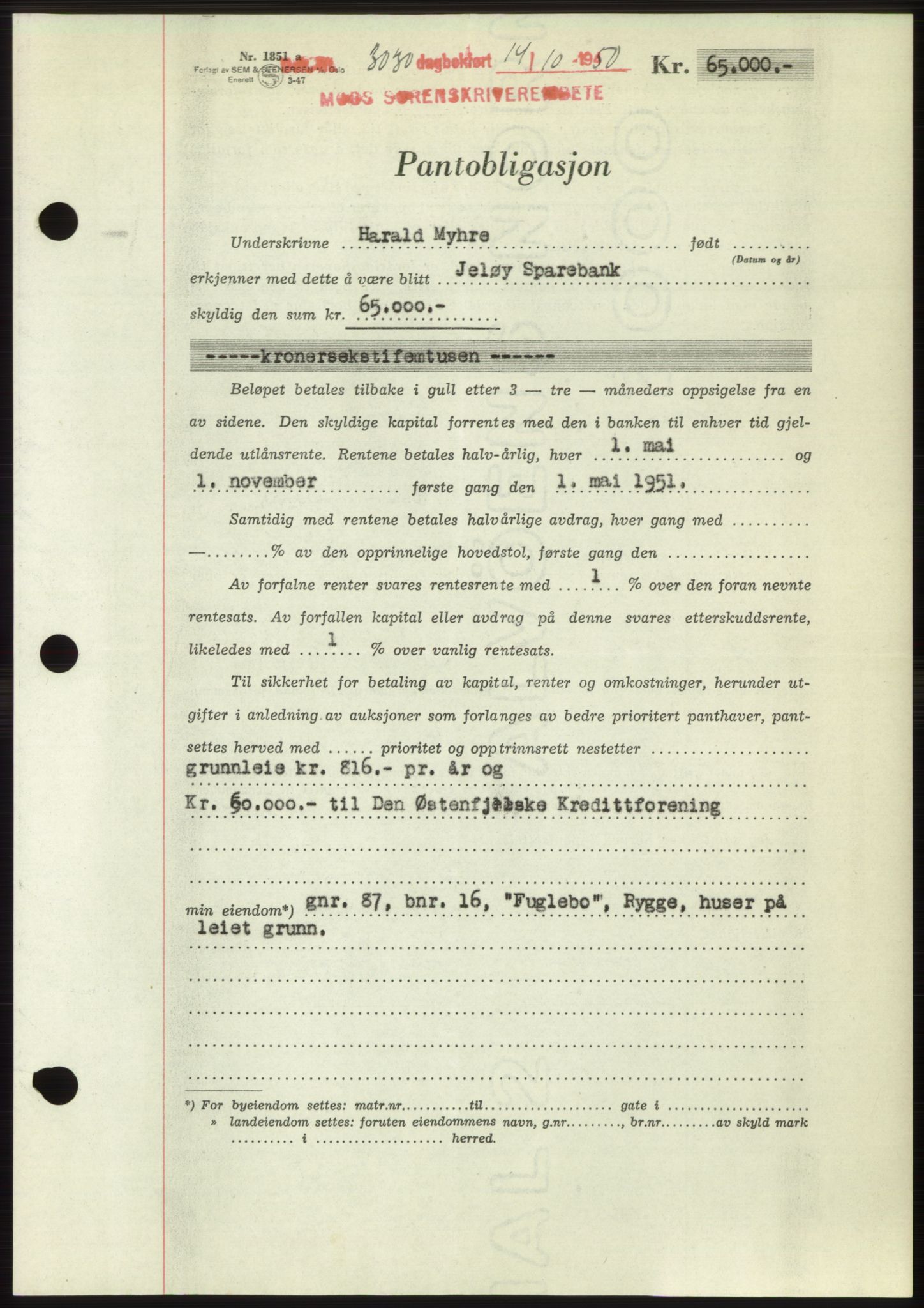 Moss sorenskriveri, SAO/A-10168: Pantebok nr. B25, 1950-1950, Dagboknr: 3030/1950