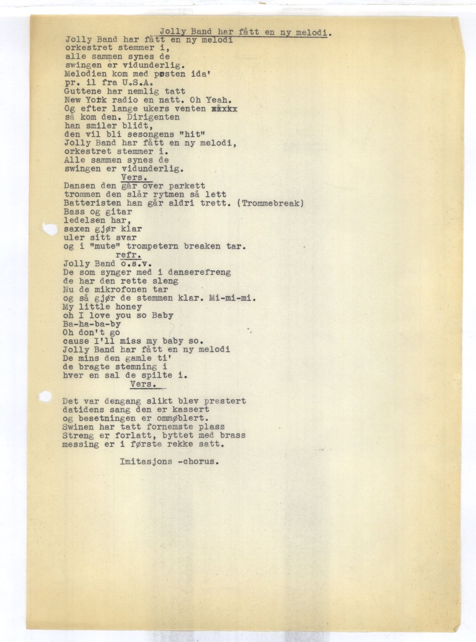 Otto Nielsen, TRKO/PA-1176/F/L0001/0166: Egne viser A-J / Jolly band har fått en ny melodi, 1938