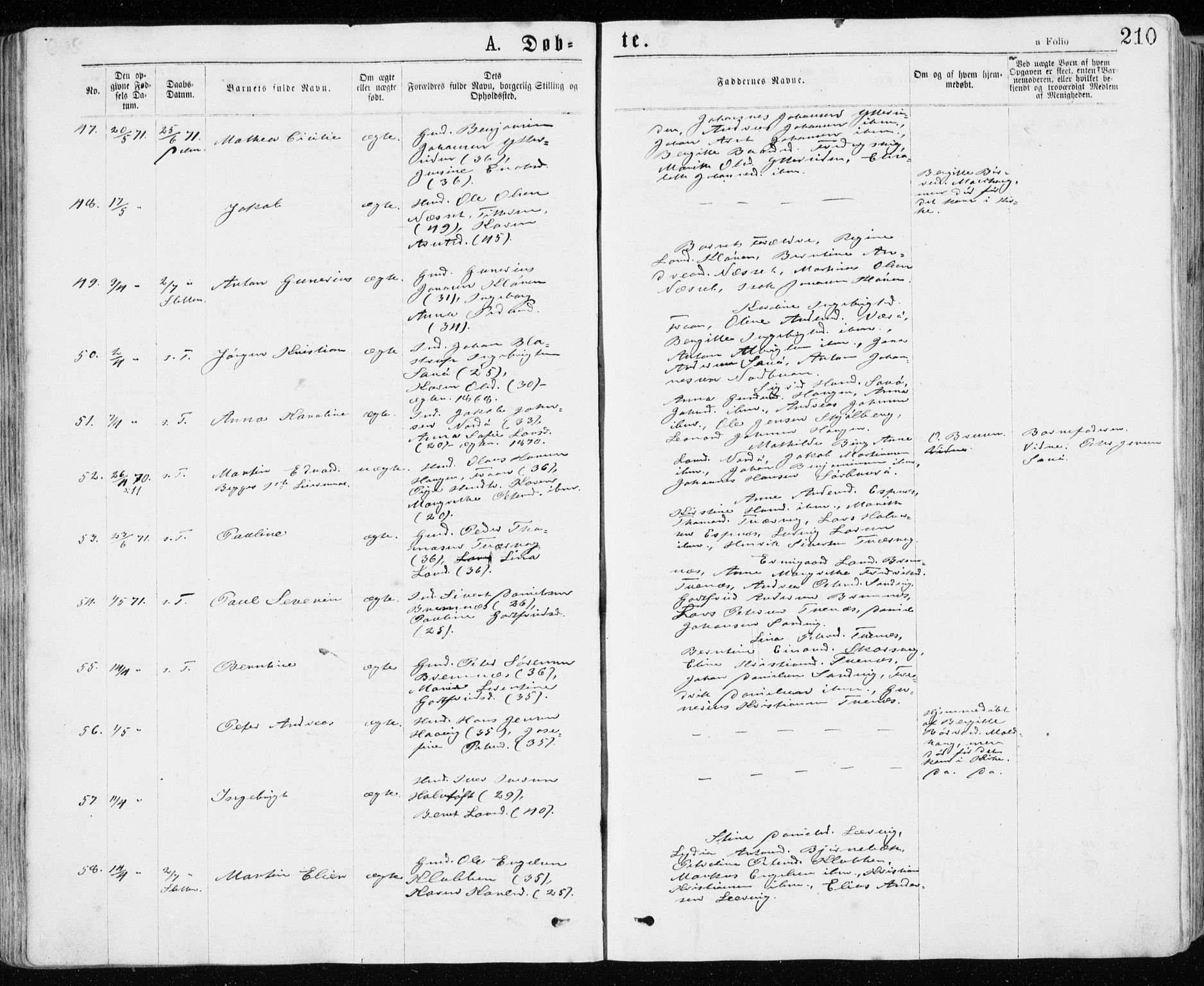 Ministerialprotokoller, klokkerbøker og fødselsregistre - Sør-Trøndelag, SAT/A-1456/640/L0576: Ministerialbok nr. 640A01, 1846-1876, s. 210