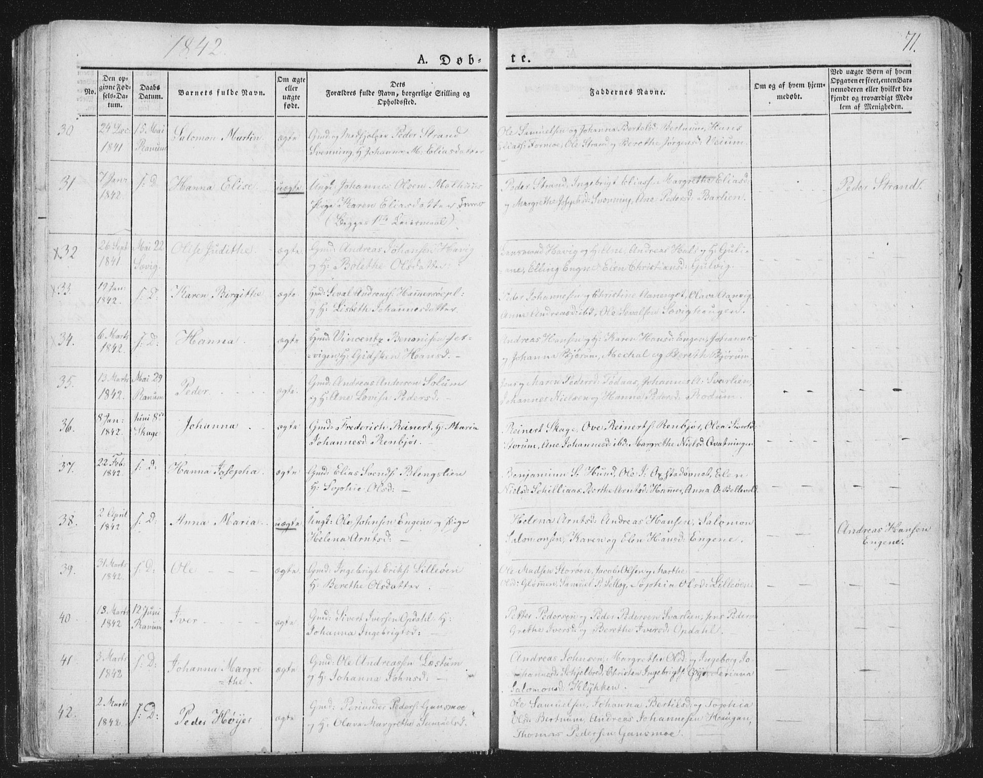 Ministerialprotokoller, klokkerbøker og fødselsregistre - Nord-Trøndelag, SAT/A-1458/764/L0551: Ministerialbok nr. 764A07a, 1824-1864, s. 71