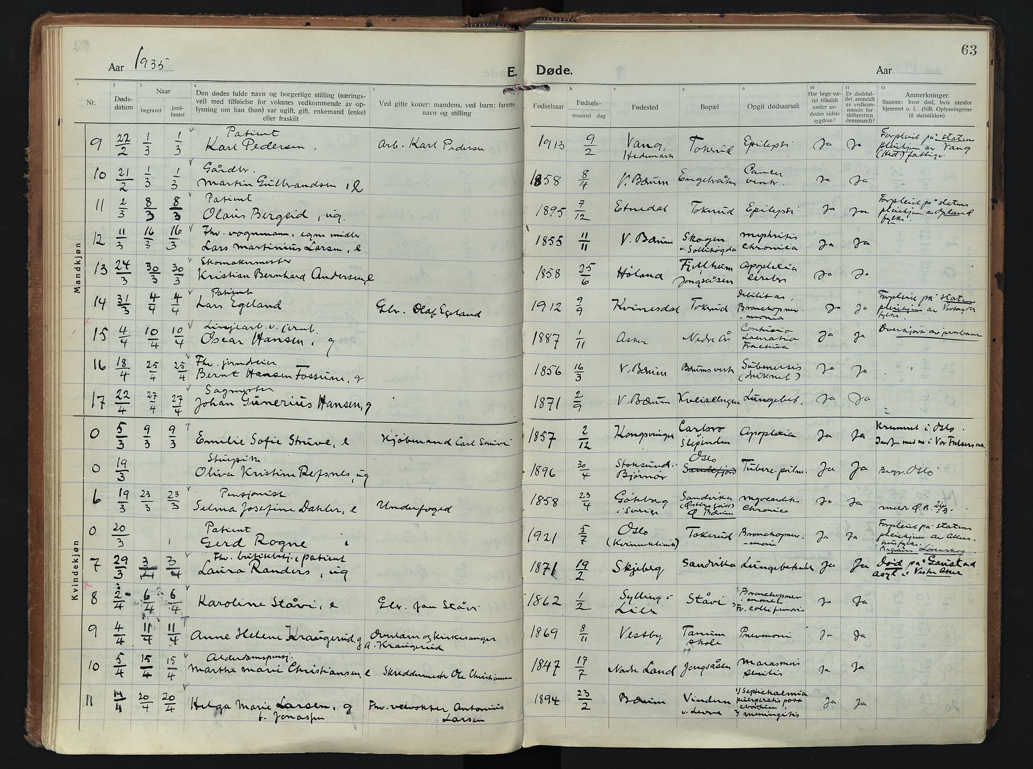Vestre Bærum prestekontor Kirkebøker, AV/SAO-A-10209a/F/Fa/L0005: Ministerialbok nr. 5, 1922-1962, s. 63