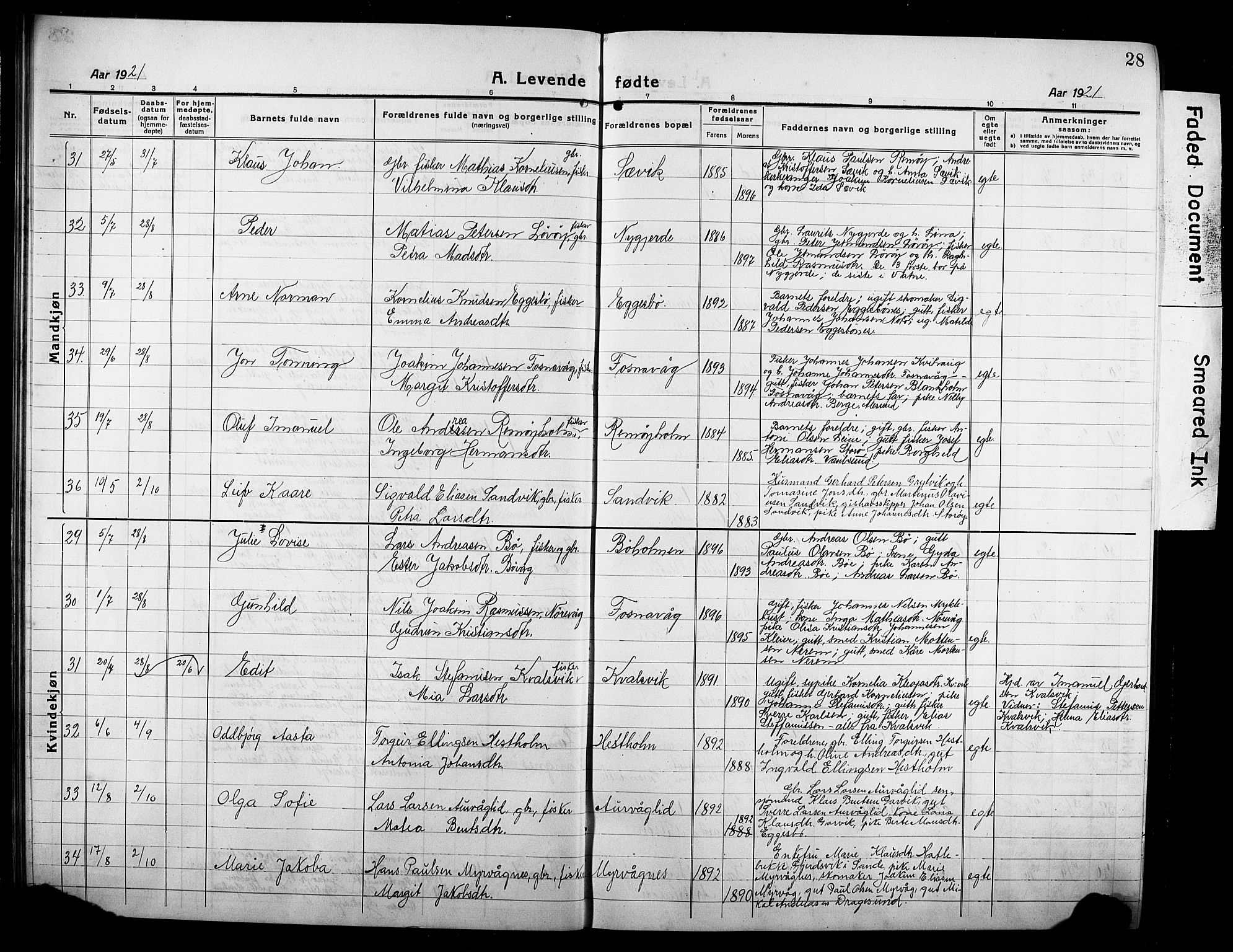 Ministerialprotokoller, klokkerbøker og fødselsregistre - Møre og Romsdal, AV/SAT-A-1454/507/L0084: Klokkerbok nr. 507C07, 1919-1932, s. 28