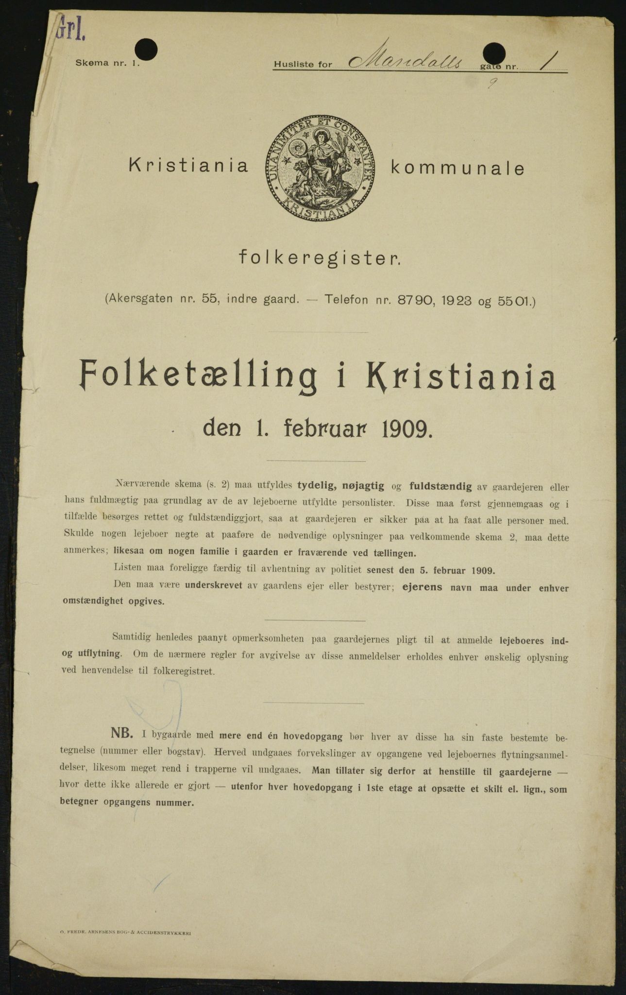 OBA, Kommunal folketelling 1.2.1909 for Kristiania kjøpstad, 1909, s. 54632